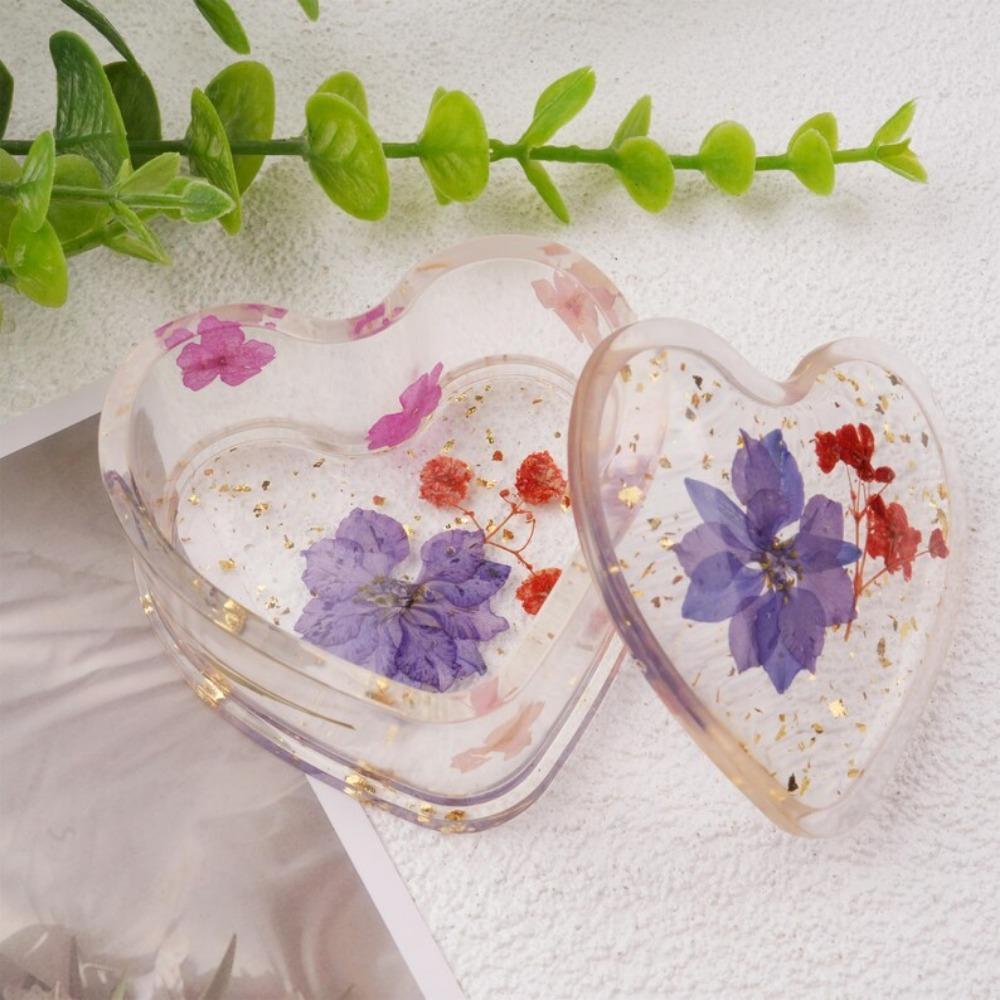Real Flowers Heart Shaped Ring Dish, Cute Resin Tray
