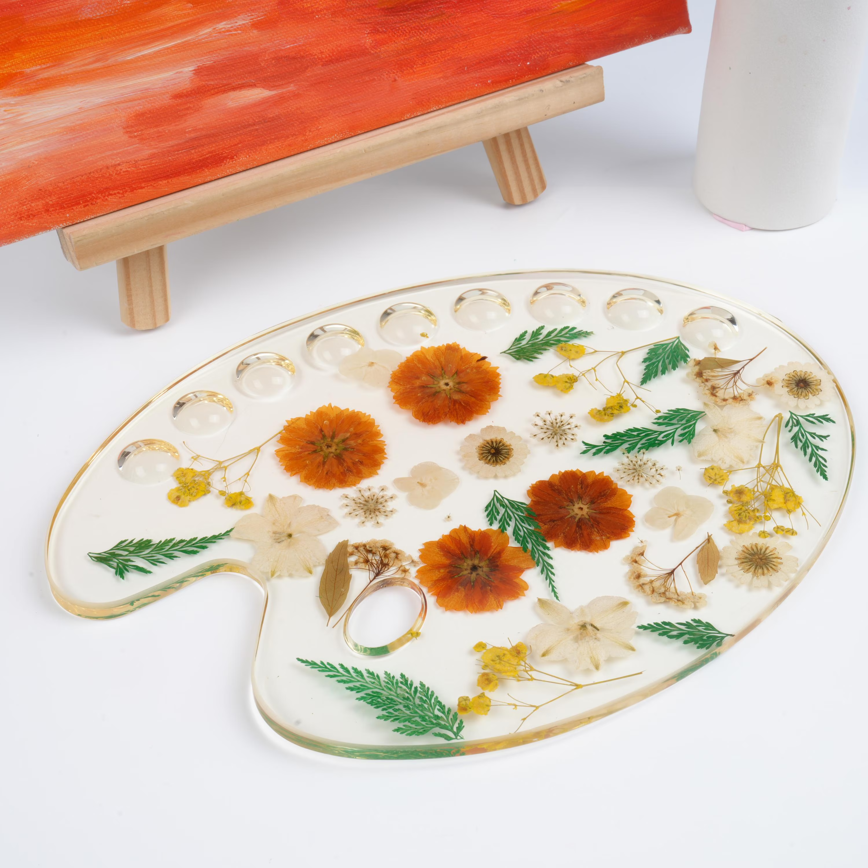 Handmade Floral Resin Paint Palette, Dried Flower Art, Artist Tool