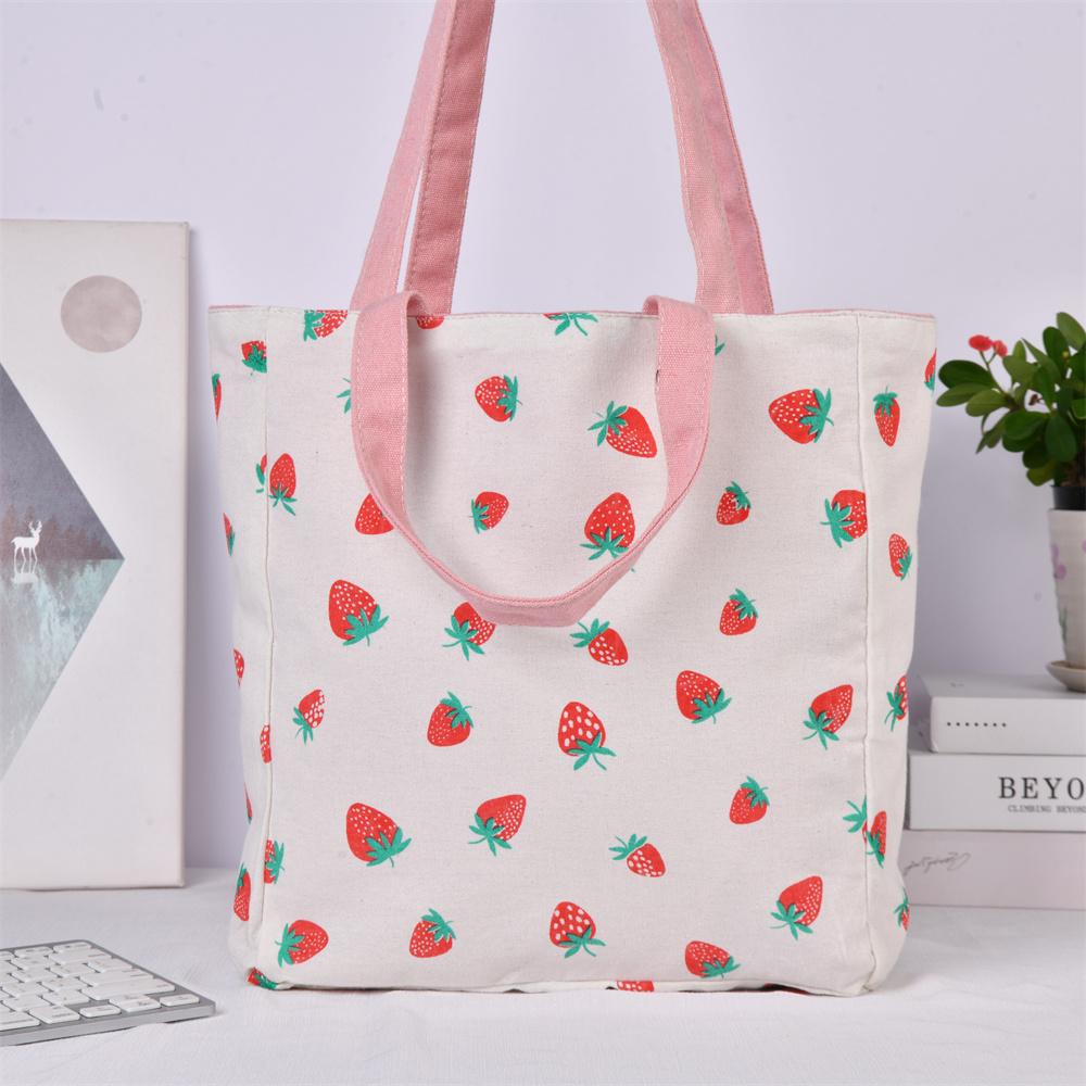 Two Strap Orange Strawberry Apple Pear Cotton Linen Shoulder Bag, Reusable Shopping Bag, Back to School