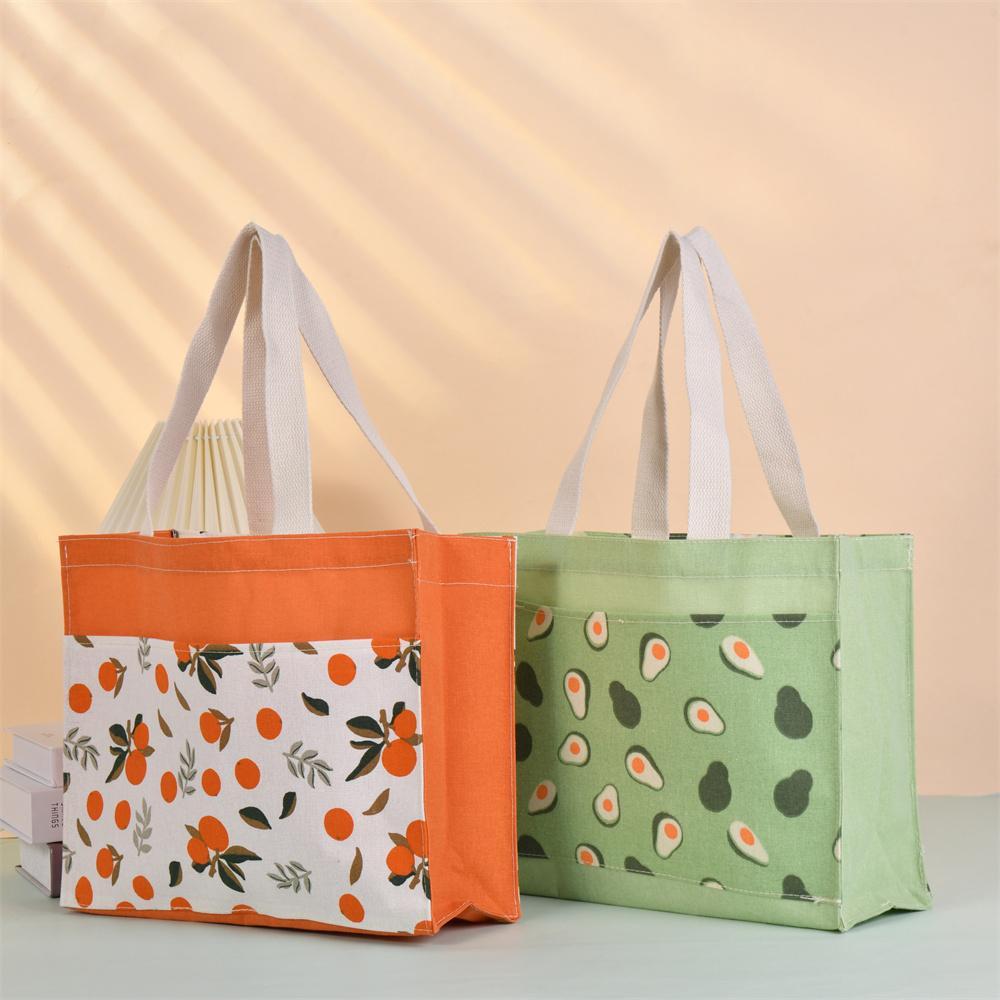 Handmade Size L Lemon/Avocado/Orange Linen Canvas Tote, Fruit Lunch Totes, Back to School