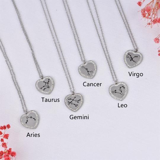 Constellation Necklace Handmade, Minimalist Heart Twelve Zodiac Necklace Pendants, Personalized Astrology, Birthday Gift,Valentine's Day Gifts