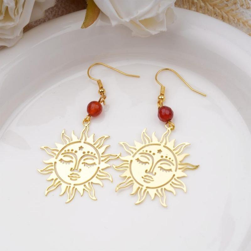Gold Sun Goddess Pendant Earrings&Necklaces, Bohemian Style Jewelry Set, Gothic Gold Sun Jewelry Pendant Necklace, Birthday/Valentine's Day Gifts