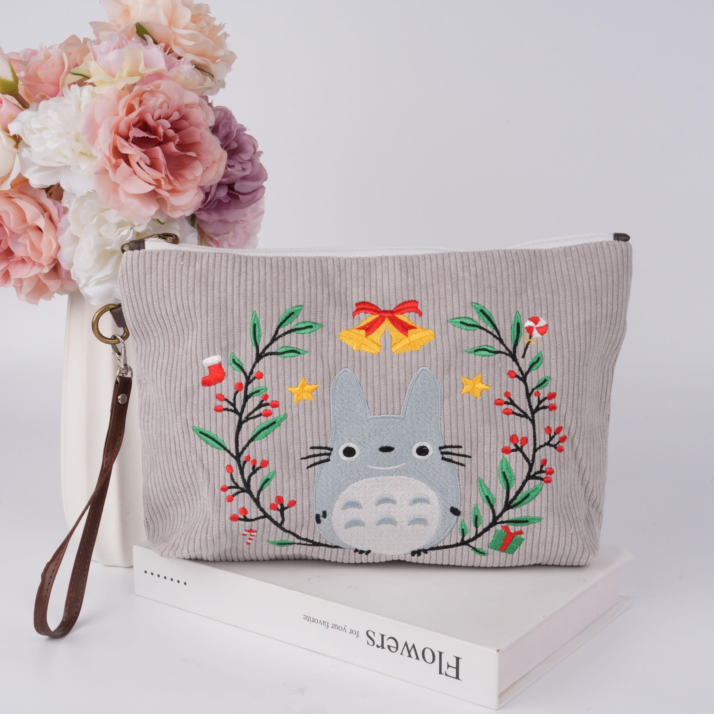 Totoro Corduroy Christmas Switch Bag,Cute Design for Makeup & Personal Items