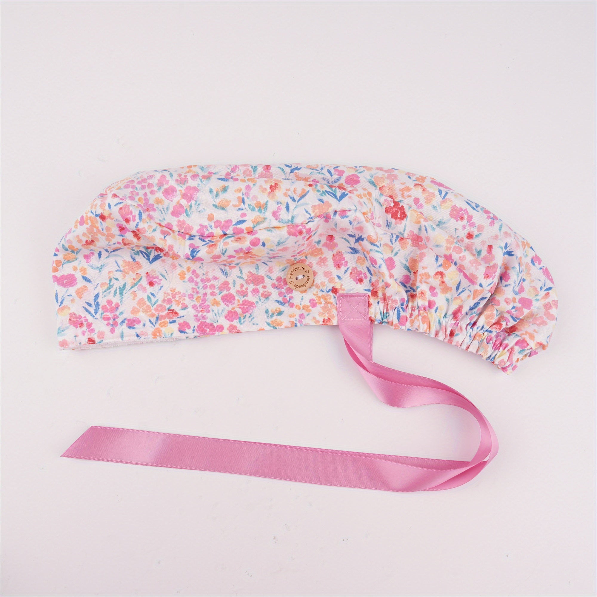 Pink Floral Cotton Hair Cap Scrub Cap with Ribbon, Perfect for Nurse,Daily use