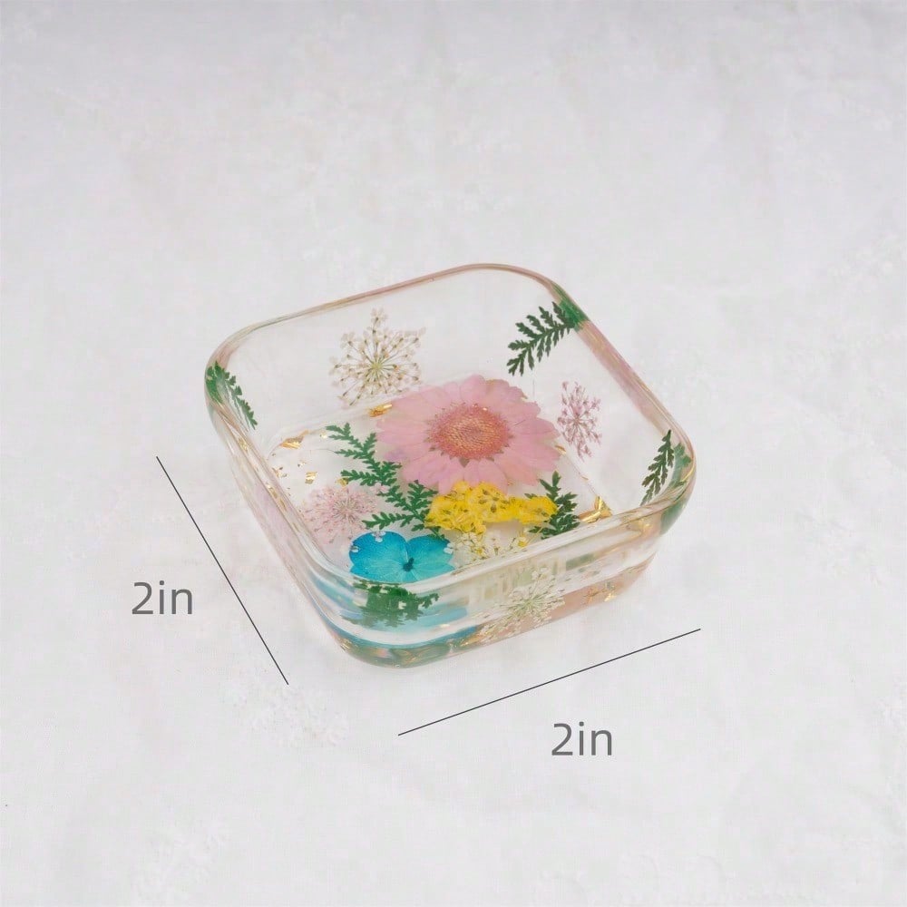 Real Flowers Resin Tray,White/Purple/Pink/Orange Daisy Jewelry Coaster