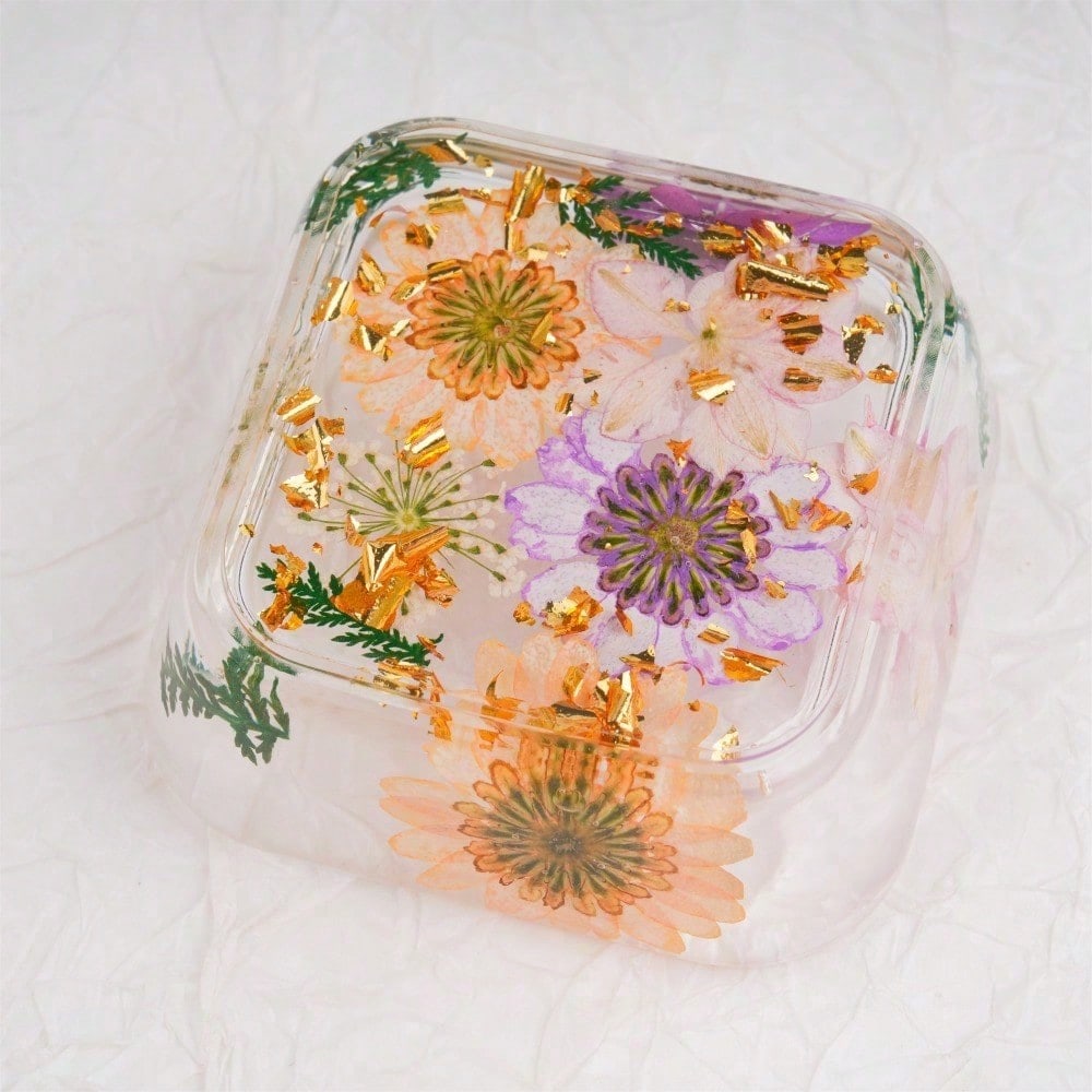 Real Flowers Resin Tray,White/Purple/Pink/Orange Daisy Jewelry Coaster