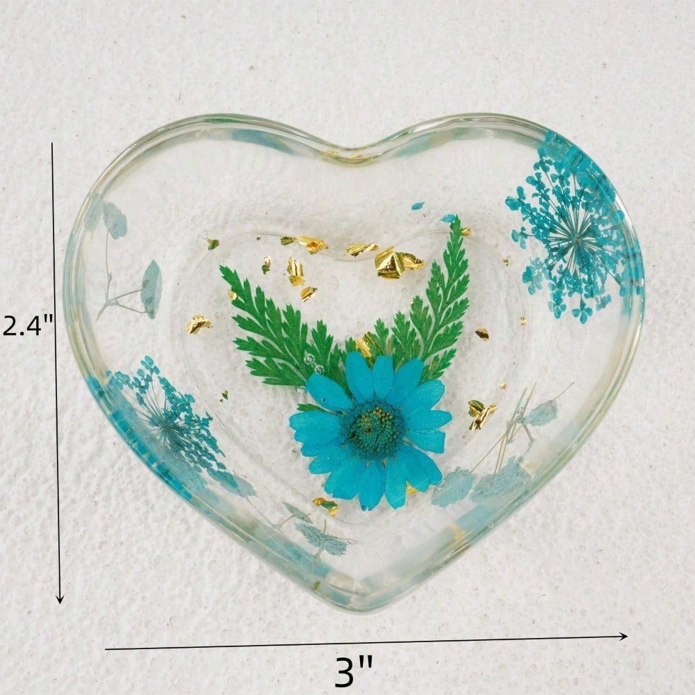 Heart Shape Real Flowers Resin Tray, Daisy Jewelry Coaster