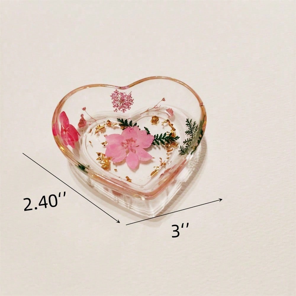 Real Flowers Resin Tray, Purple/Pink/Blue/Yellow Heart Shape Daisy Jewelry Coaster