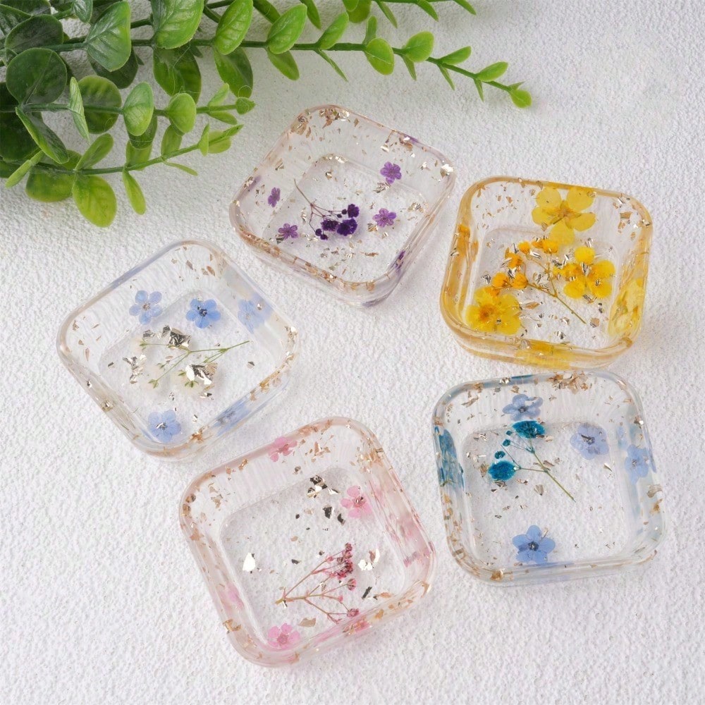 Real Flowers Resin Tray,Wildflower Baby's Breath Jewelry Coaster