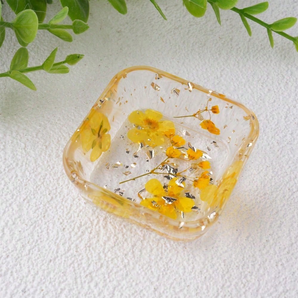 Real Flowers Resin Tray,Wildflower Baby's Breath Jewelry Coaster