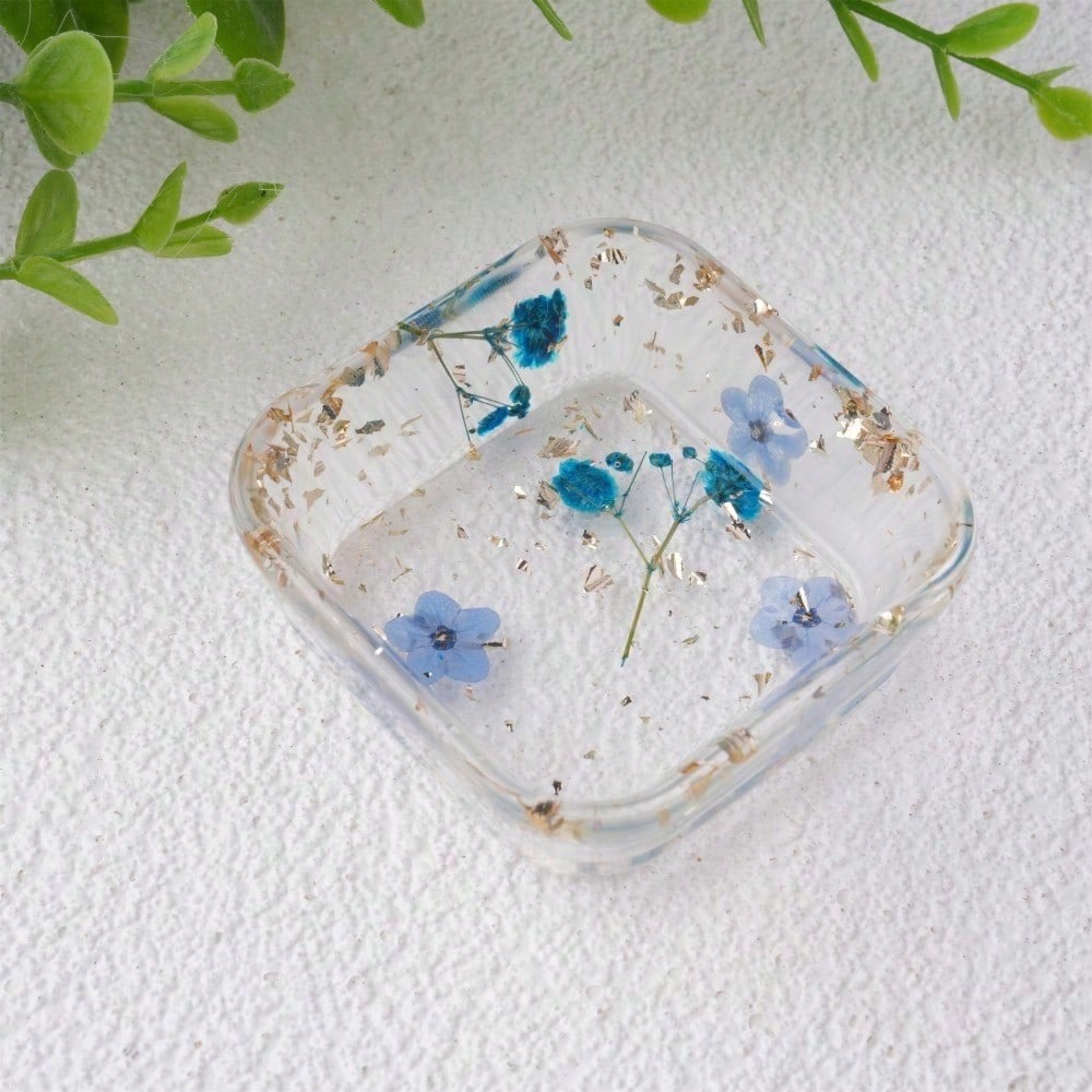 Real Flowers Resin Tray,Wildflower Baby's Breath Jewelry Coaster