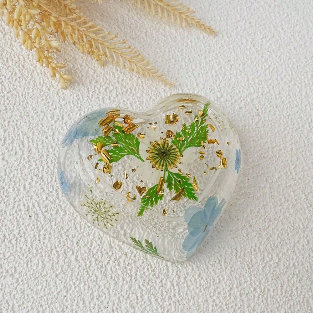 Real Flowers Resin Ring Holder, Heart Shaped Ring Dish