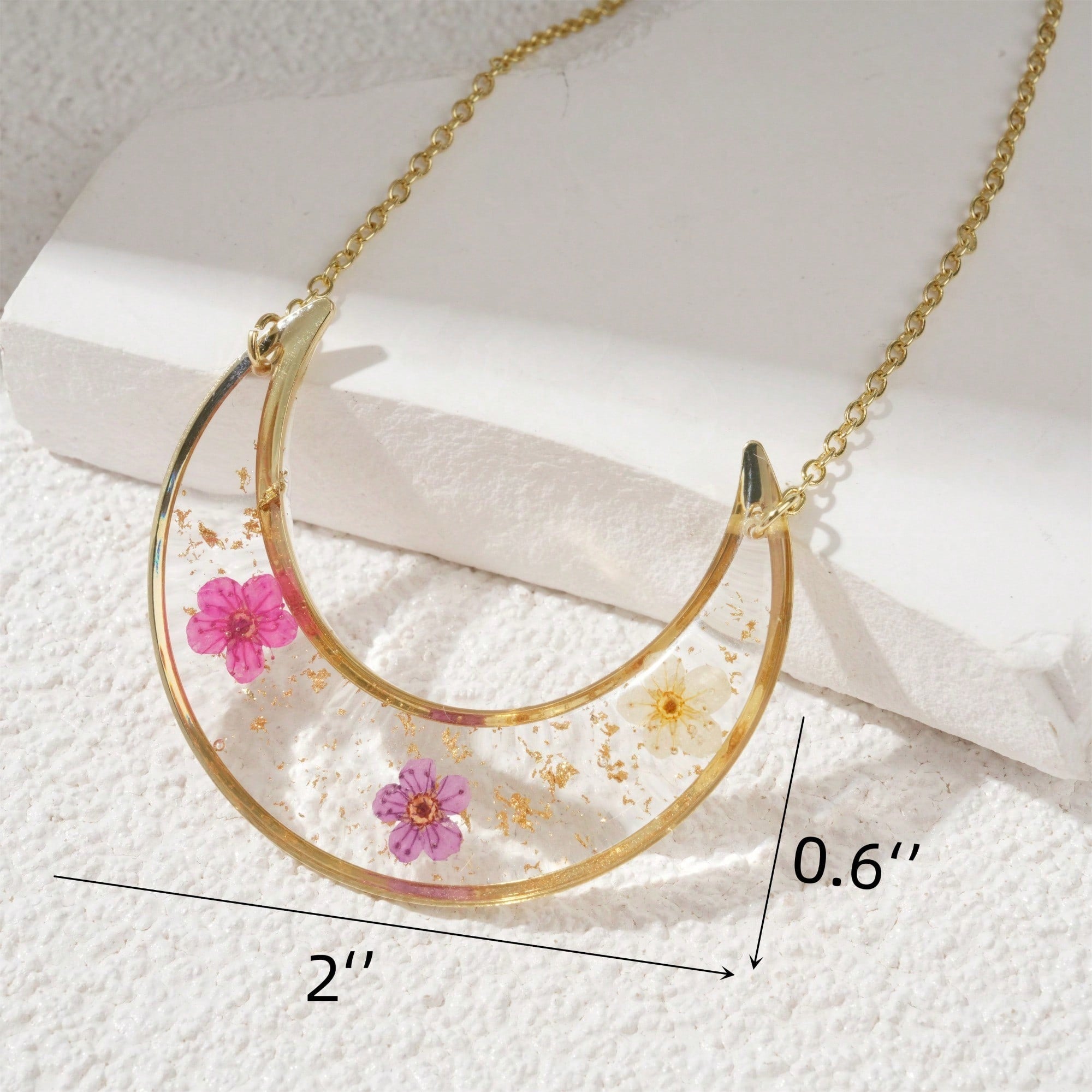 Moon Dried Flower Necklace Earrings Real Flower Natural Eternal Flower Resin Gift
