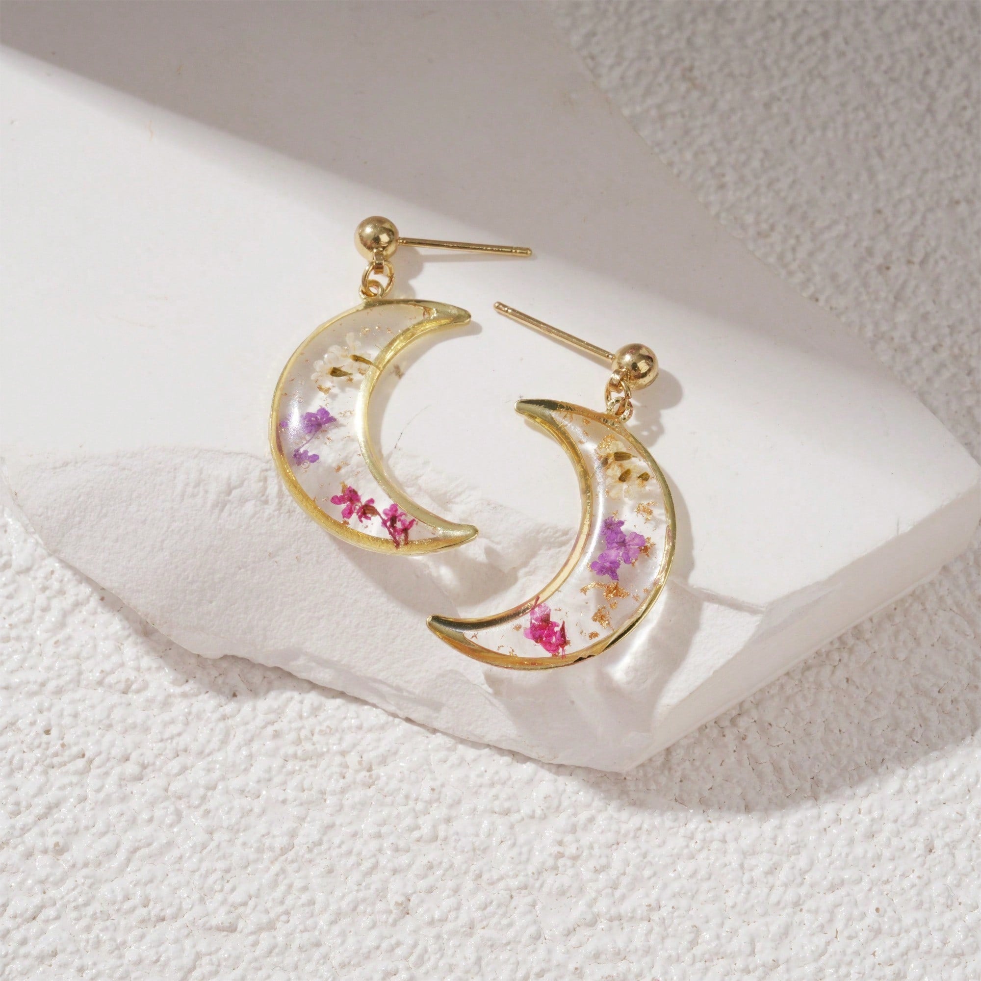 Moon Dried Flower Necklace Earrings Real Flower Natural Eternal Flower Resin Gift
