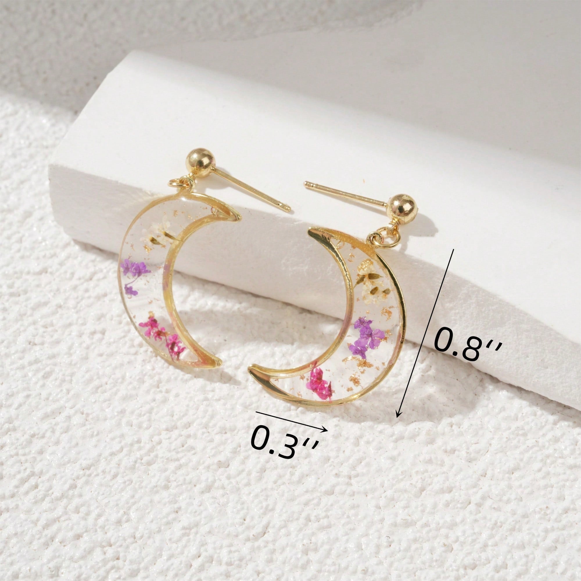 Moon Dried Flower Necklace Earrings Real Flower Natural Eternal Flower Resin Gift