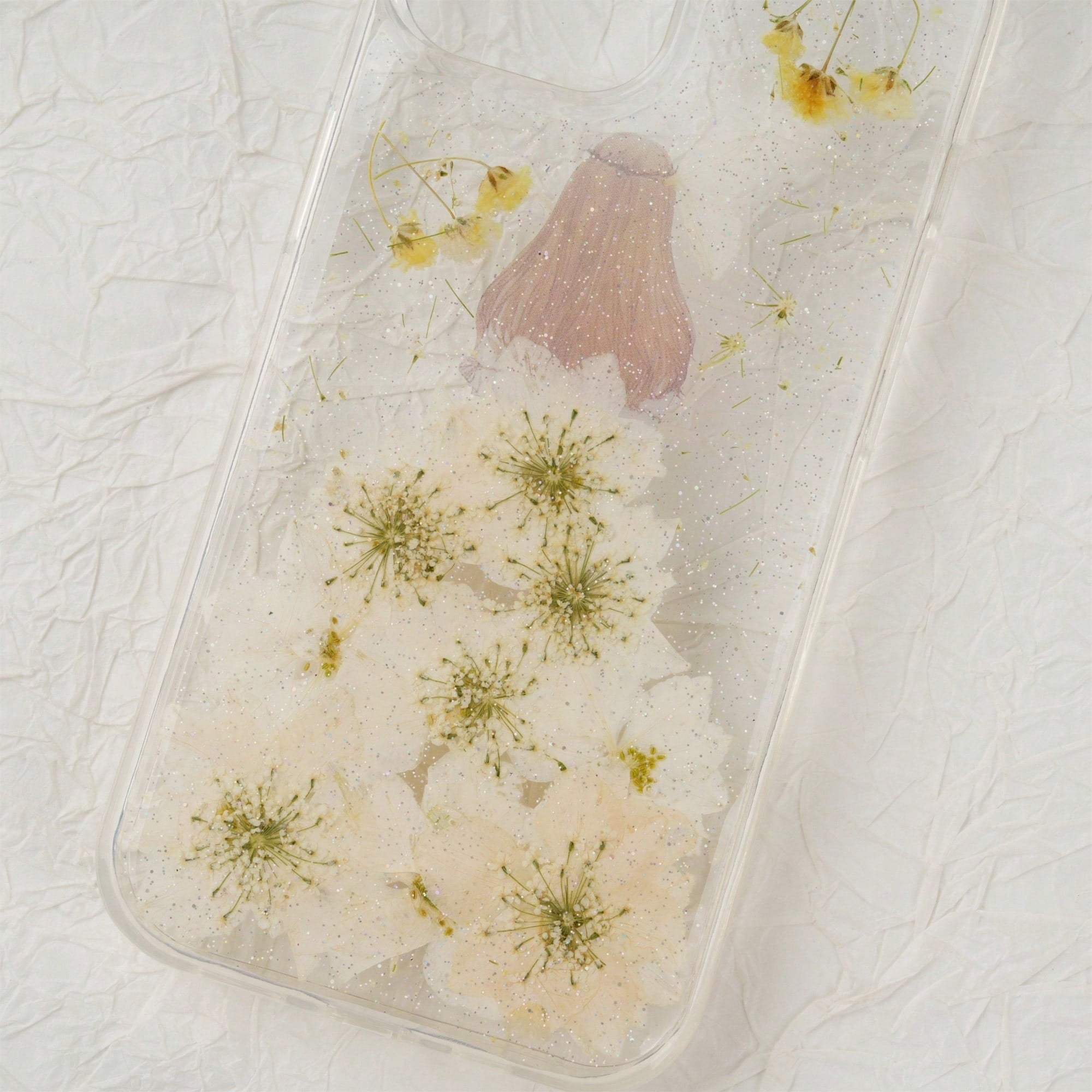 IPhone 15 Real Flower Girl Phone Case, Resin Soft Case Protection