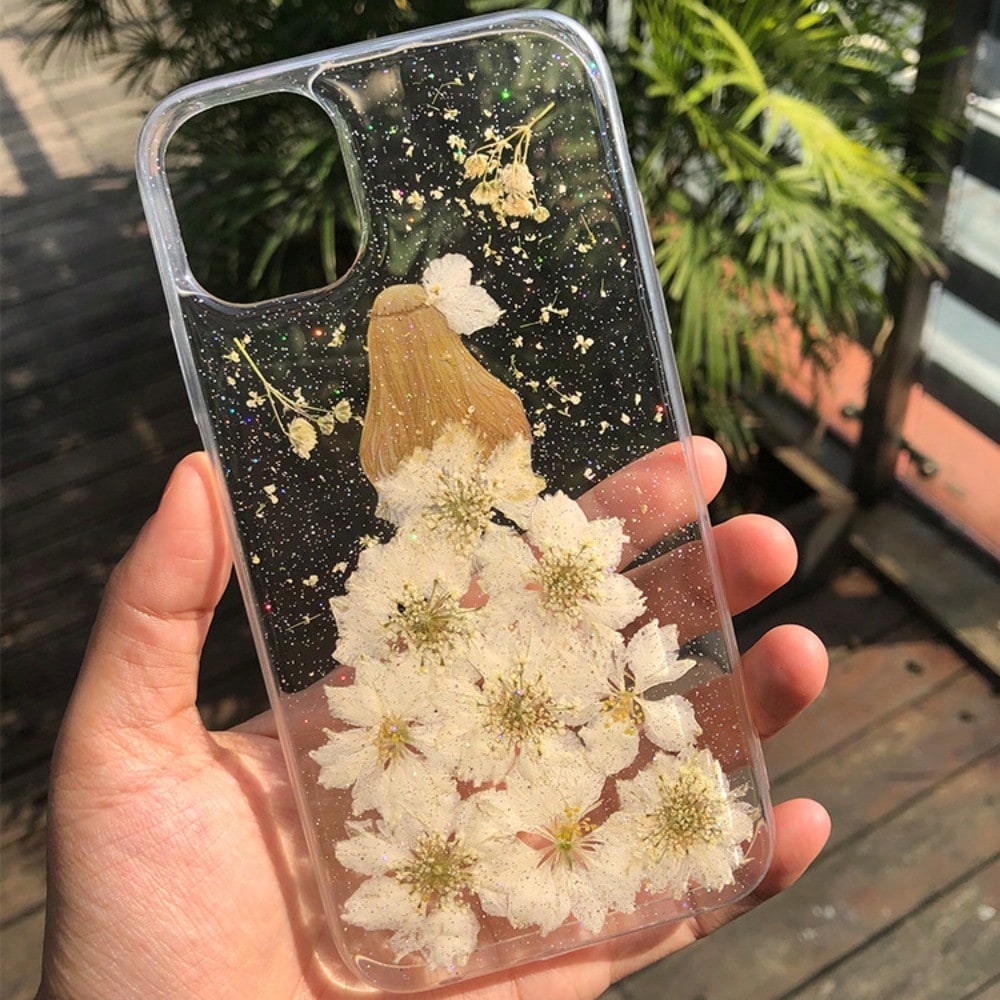 IPhone 15 Real Flower Girl Phone Case, Resin Soft Case Protection