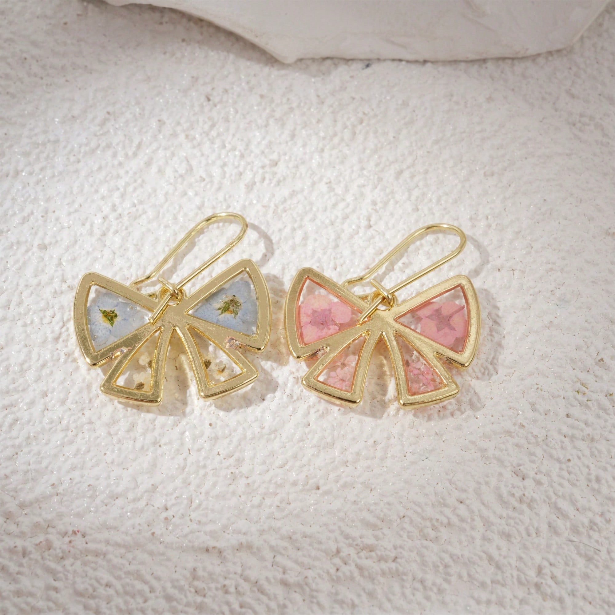 Handmade Resin Dried Flower Earrings,Blue/Pink Butterfly Shape Earrings