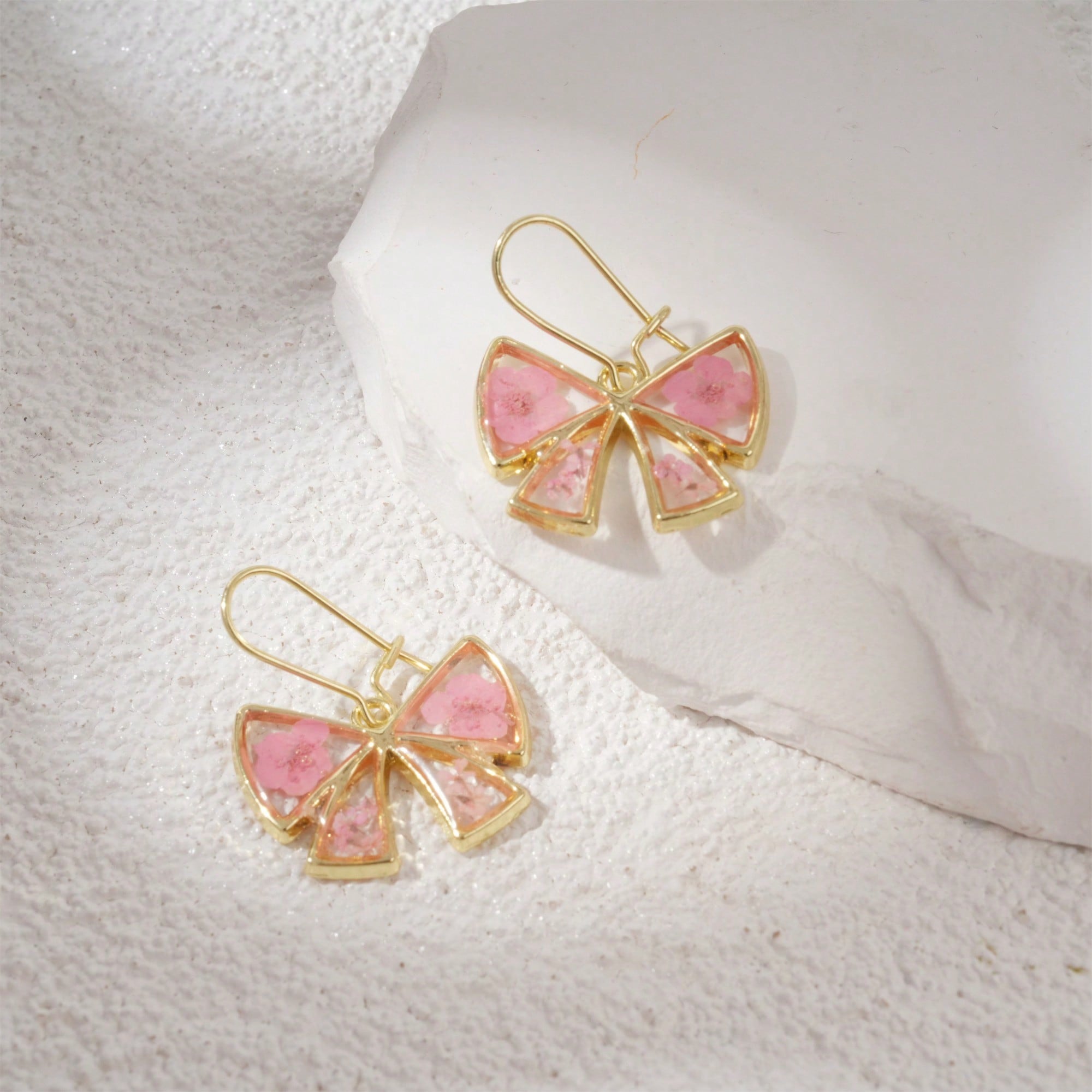Handmade Resin Dried Flower Earrings,Blue/Pink Butterfly Shape Earrings