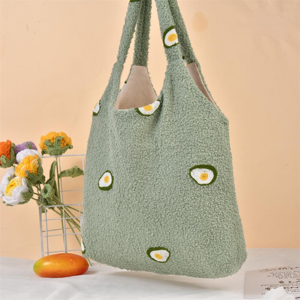 Orange/Avocado/Tulip/Bear Fluffy Bag, Fleece Tote For Woman
