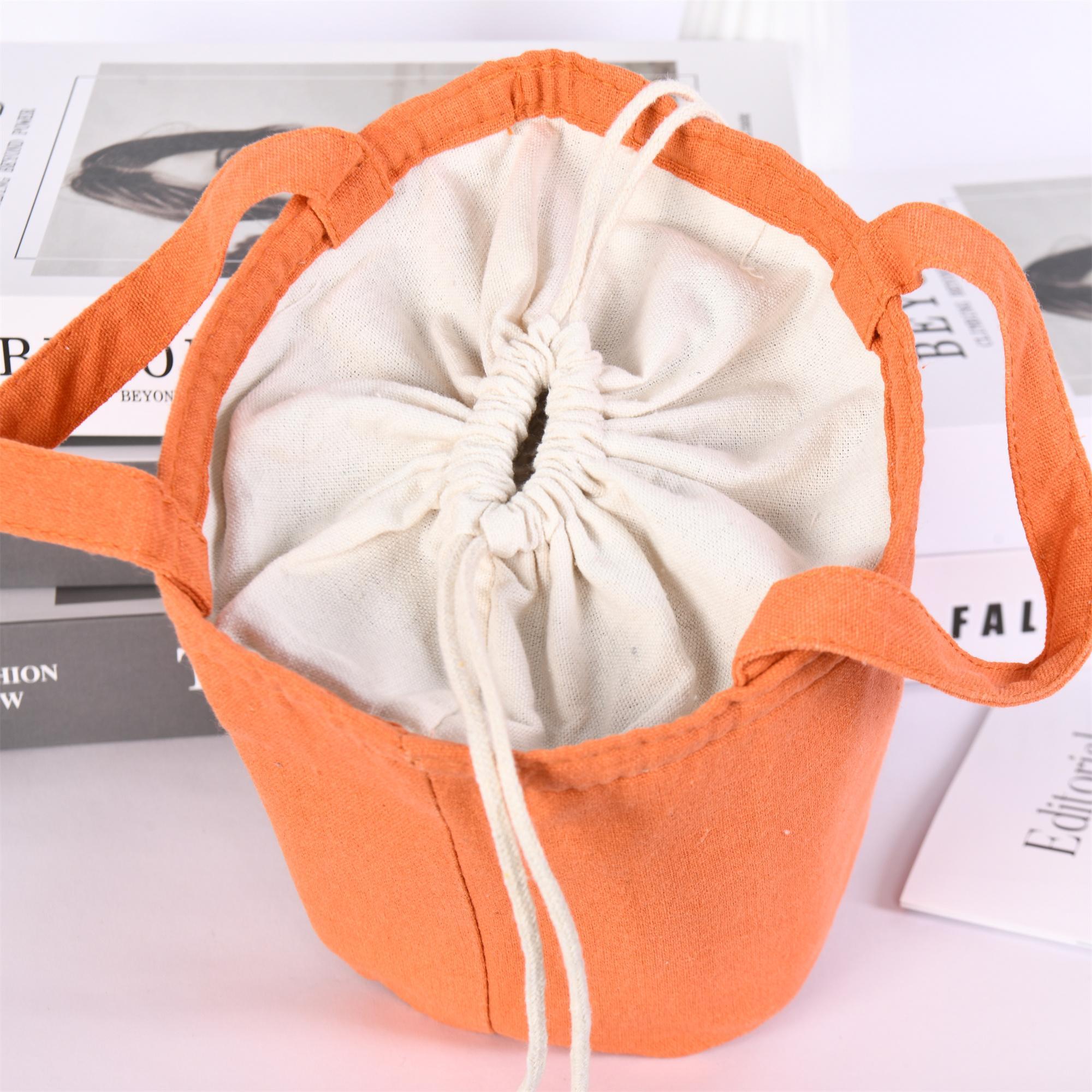 Orange/Avocado/Lemon/Peach Round Cotton Linen Insulated Lunch Bag, Premium Quality Drawstring Bag, Back to School