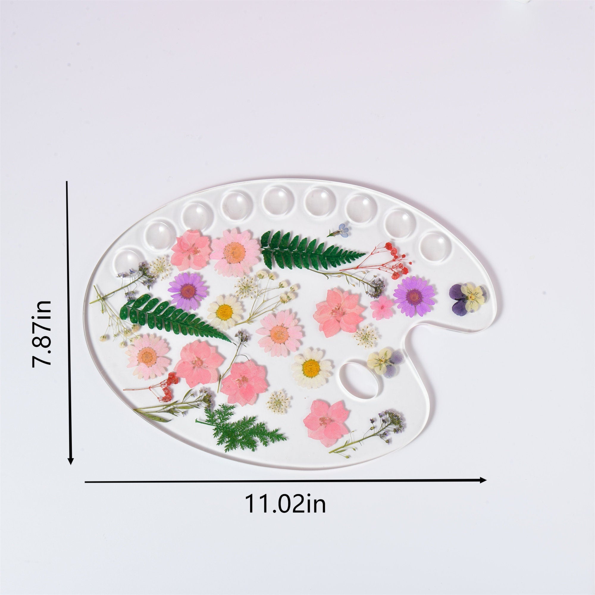 Pink Flowers Resin Paint Palette,Handmade Pressed Flowers Paint Palette