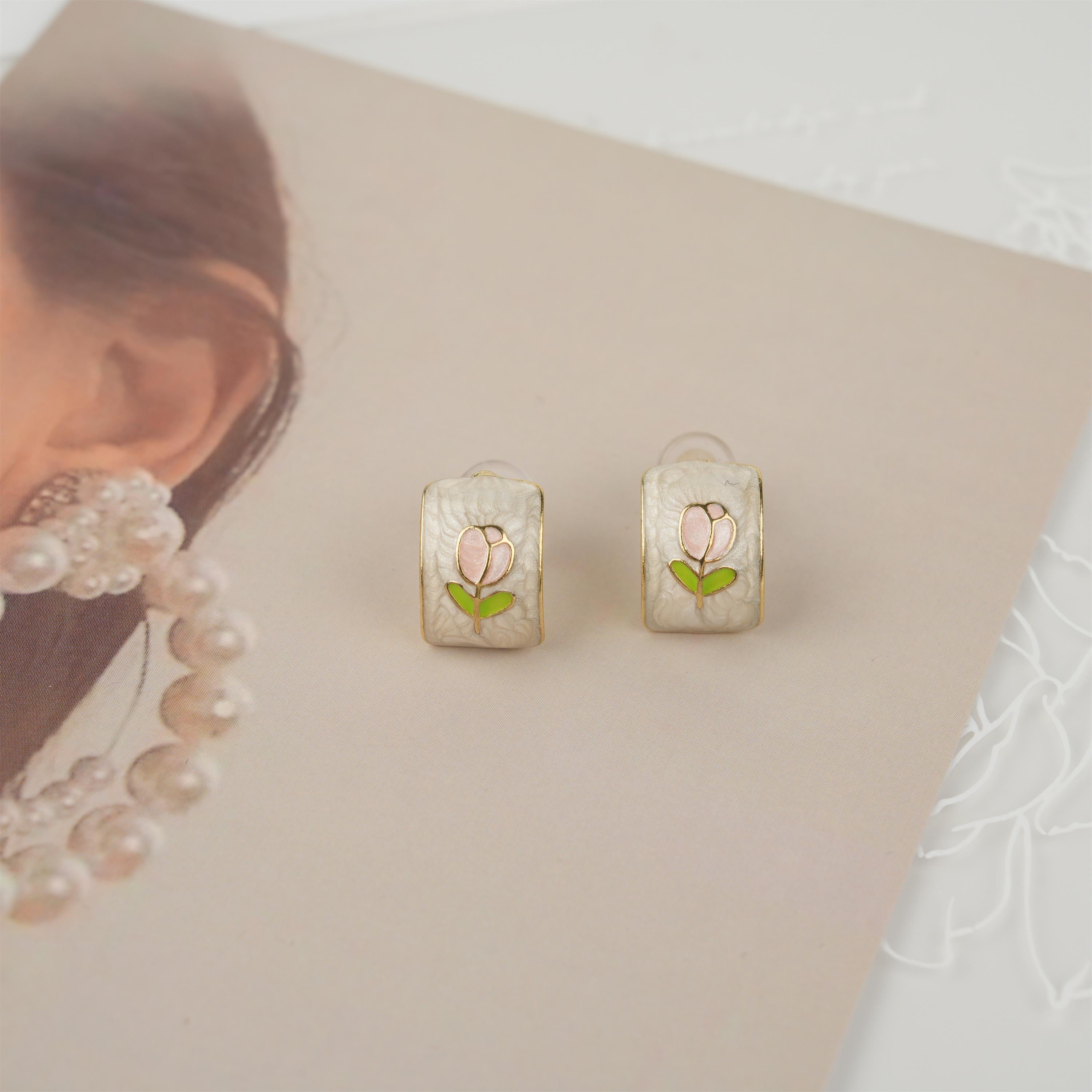 Bohemian Enamel Tulip Earrings,Vintage Style,Minimalist Everyday Jewelry