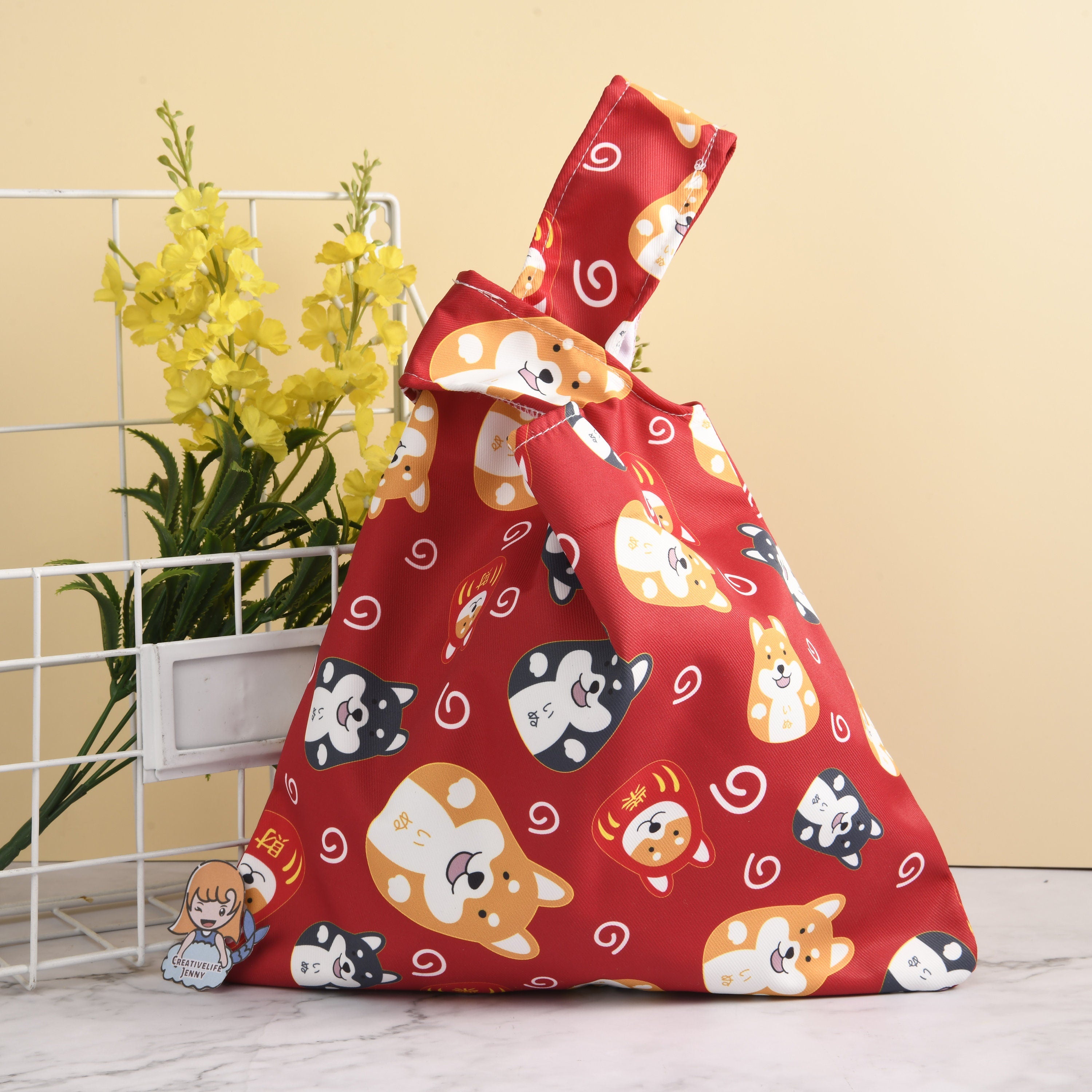 Shiba Inu Japanese Knot Bag,Dog Lover Wrist Bag Cotton