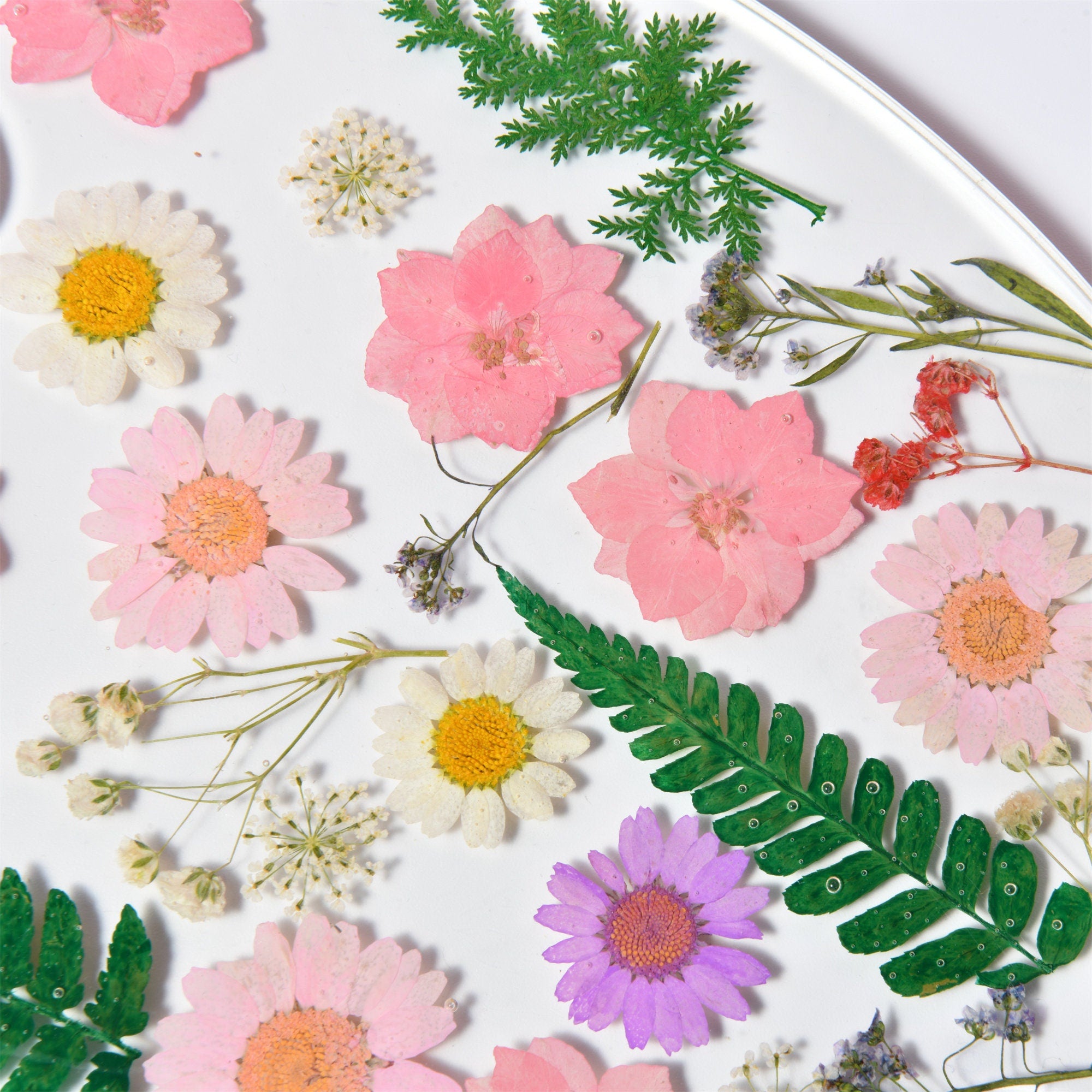 Pink Flowers Resin Paint Palette,Handmade Pressed Flowers Paint Palette