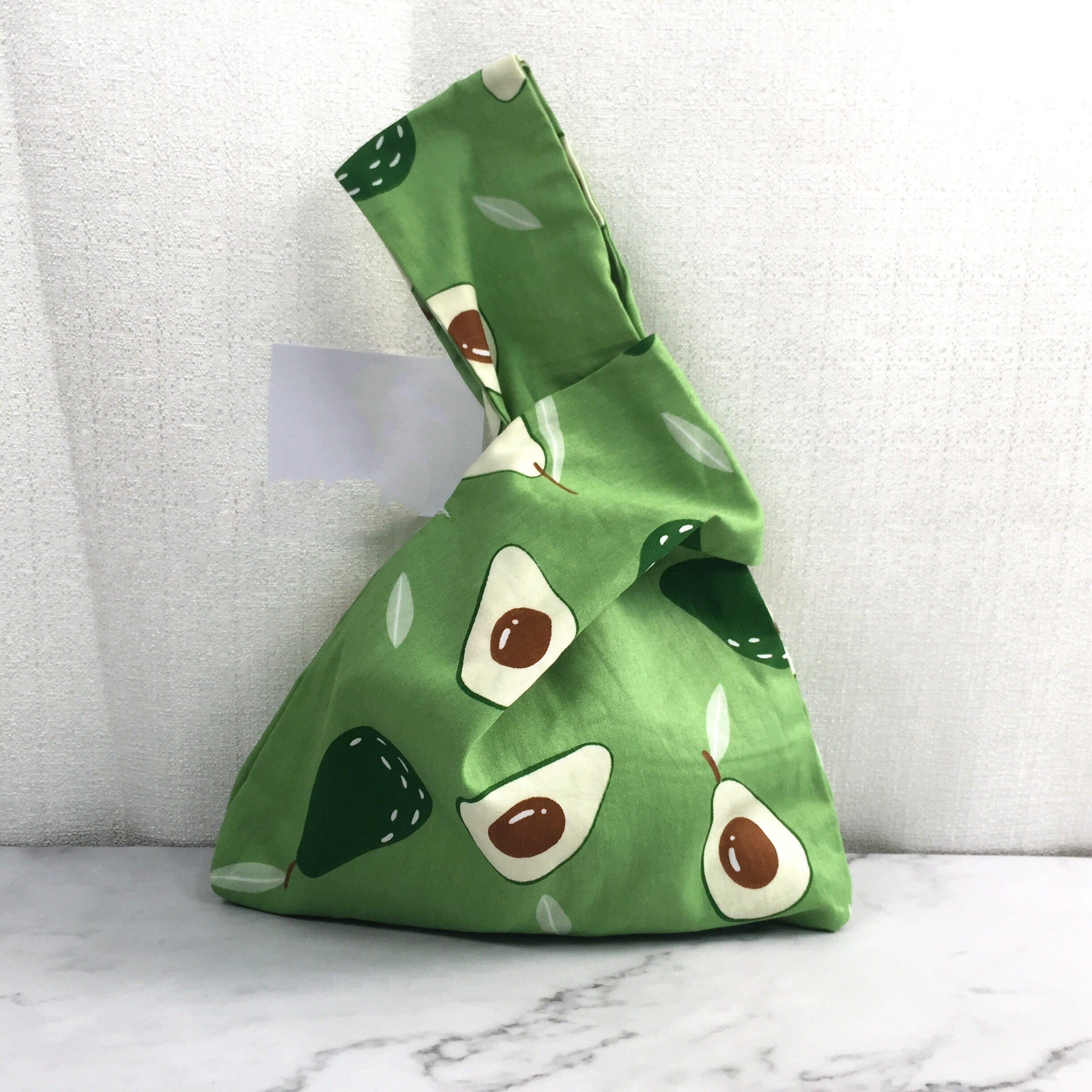 Green Cotton Knot Bag: Acorn Flowers/Avocado Pattern, Cute Purse