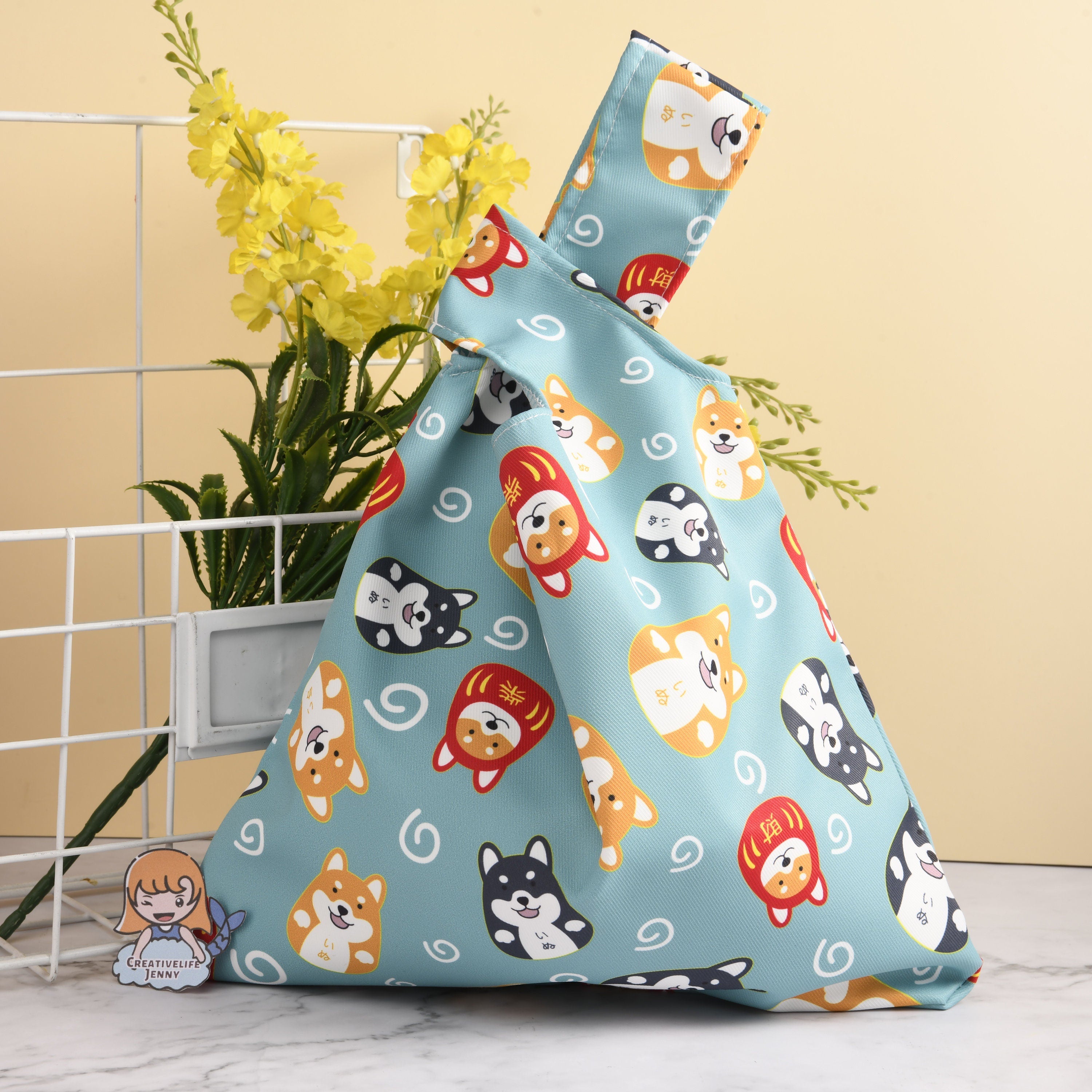 Shiba Inu Japanese Knot Bag,Dog Lover Wrist Bag Cotton