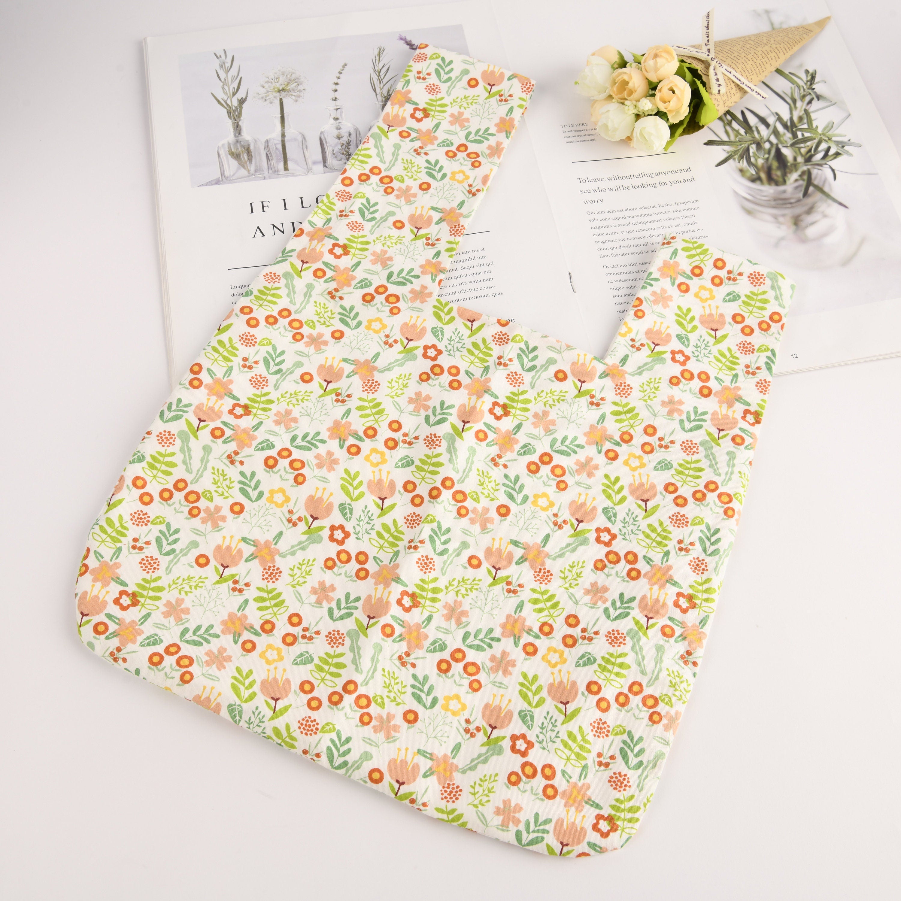 Floral Japanese Knot Bag, Satin Wrist Bag, Wedding Favor Bridesmaid Gift