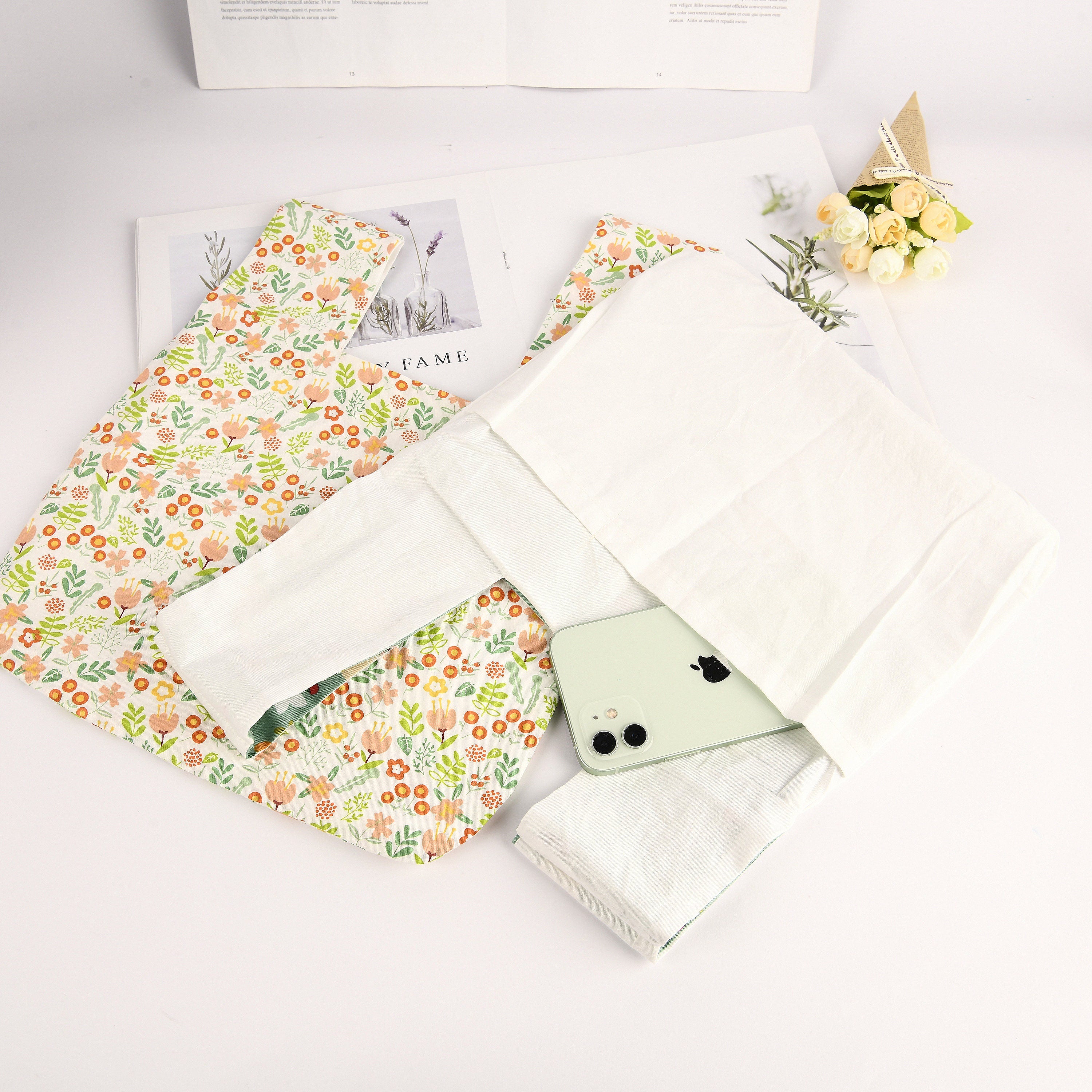 Floral Japanese Knot Bag, Satin Wrist Bag, Wedding Favor Bridesmaid Gift