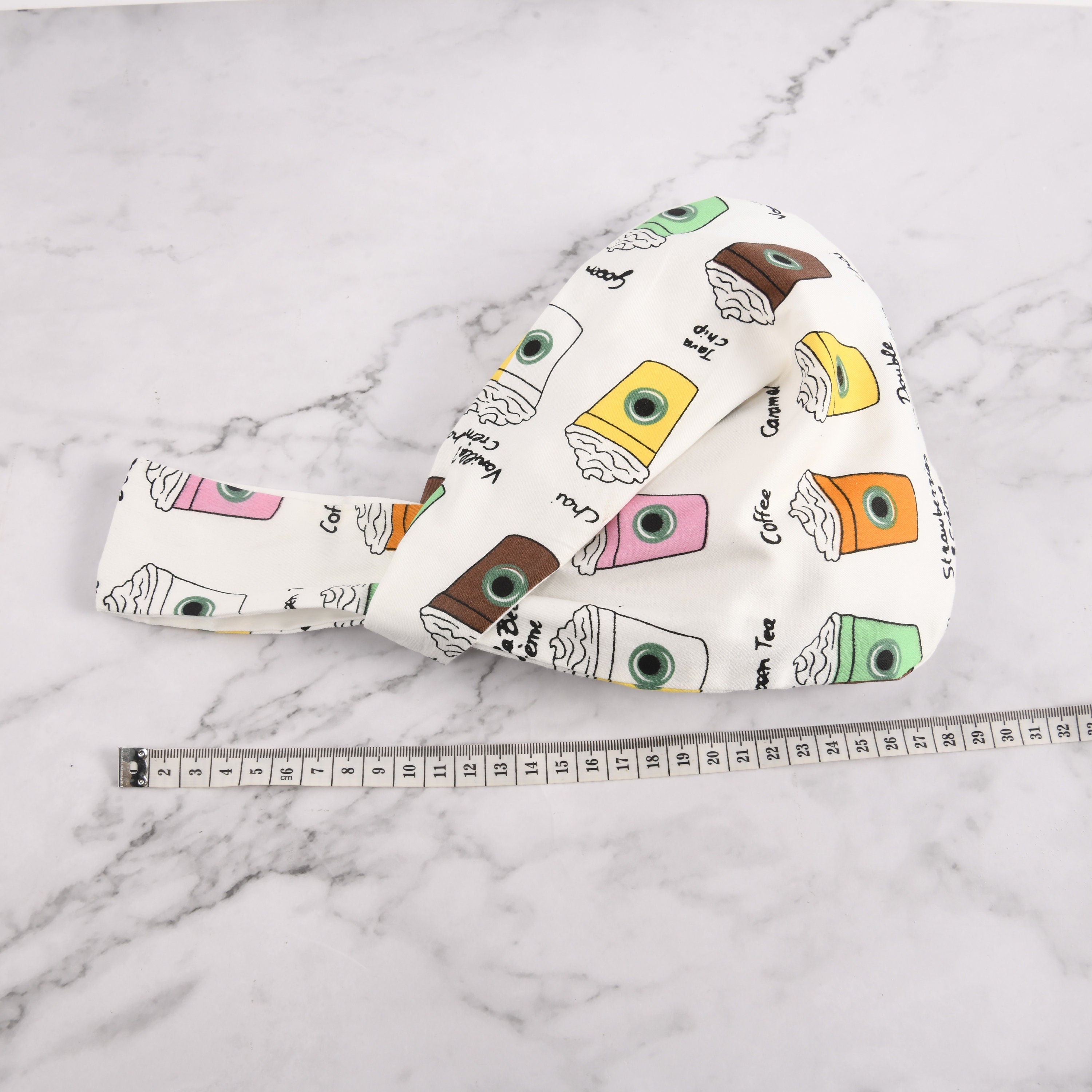 Coffee Cup Print Japanese Knot Bag: Cotton Wrist Bag