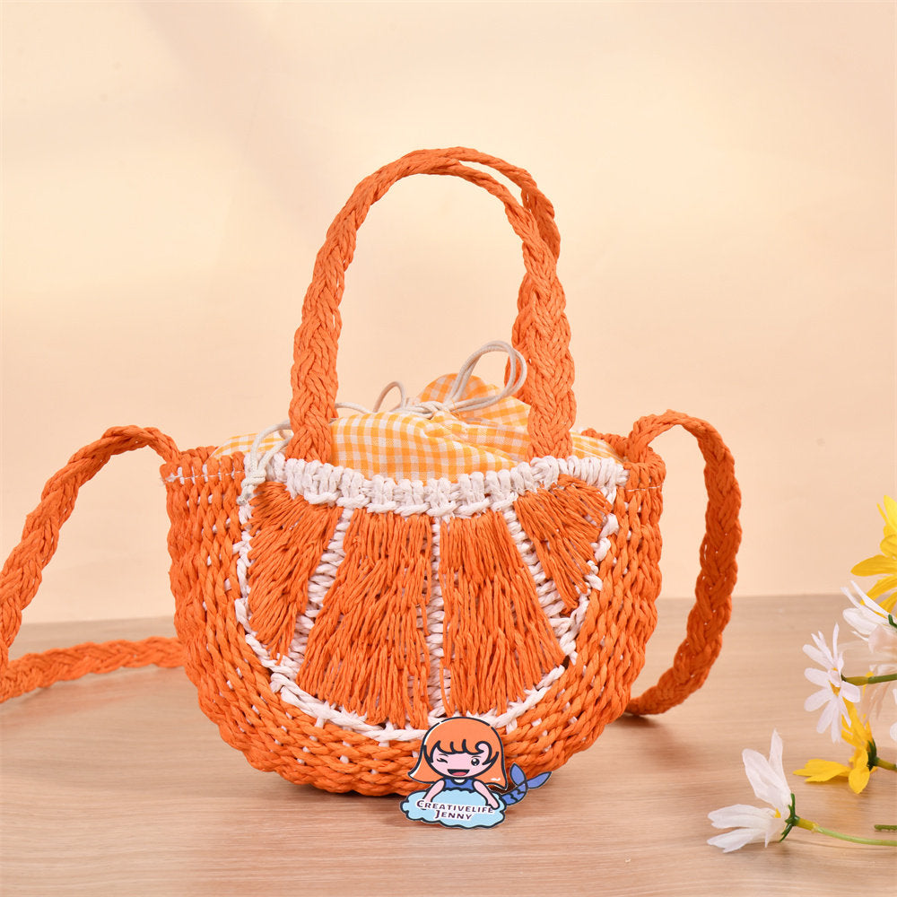 Orange Beach Straw Handbag, Bridesmaid Tote, Wedding Guest, Summer, Birthday Gifts