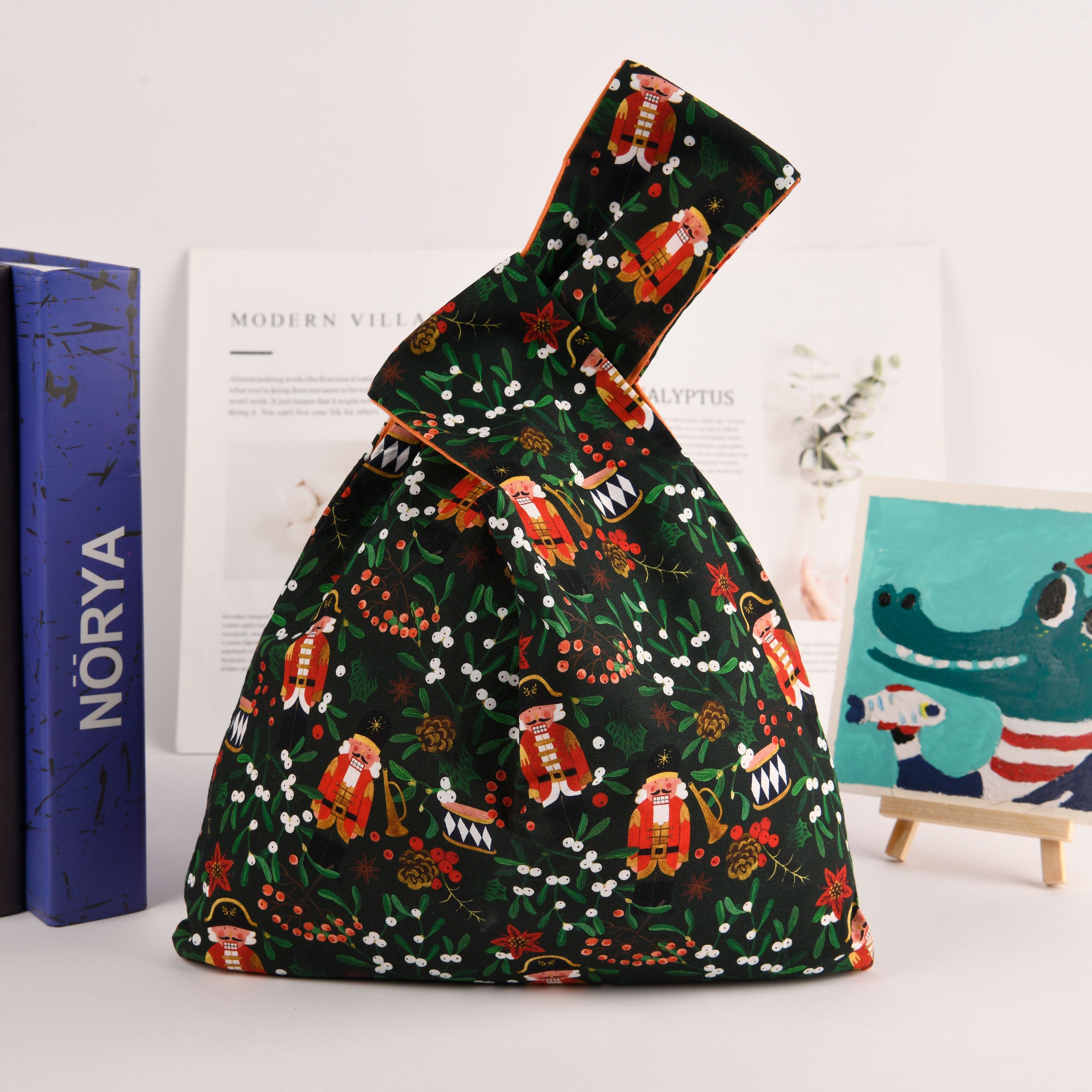 Cartoon Pattern Japanese Knot Bag, Wrist Bag, Essentials Knot Bag, Soft Cotton Fabric