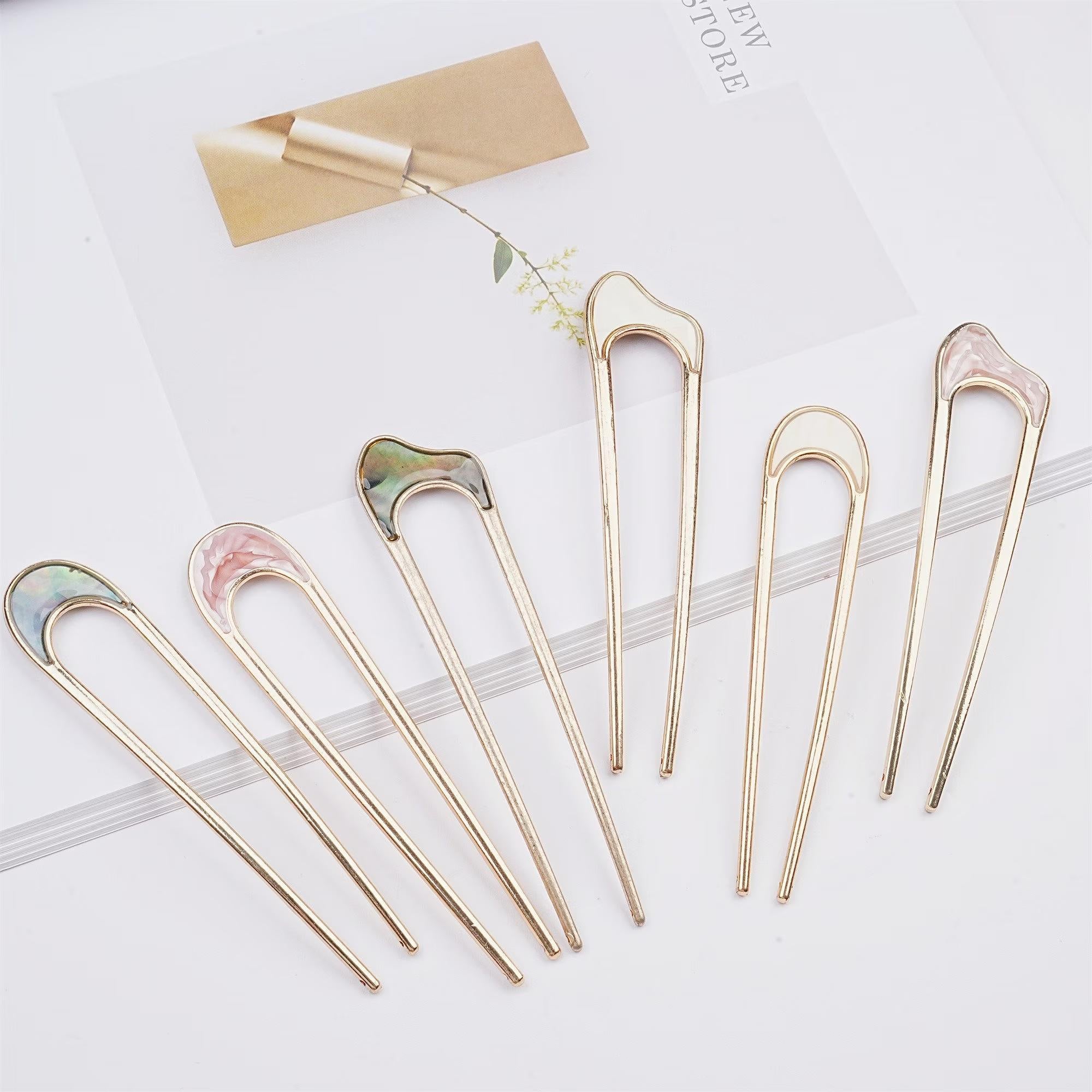 Handmade Shell Golden Hairpin & Minimalist Hair Fork Set - Secure Locks & Elegant Look, Gems Ponytail Holder & Wedding Hair Piece