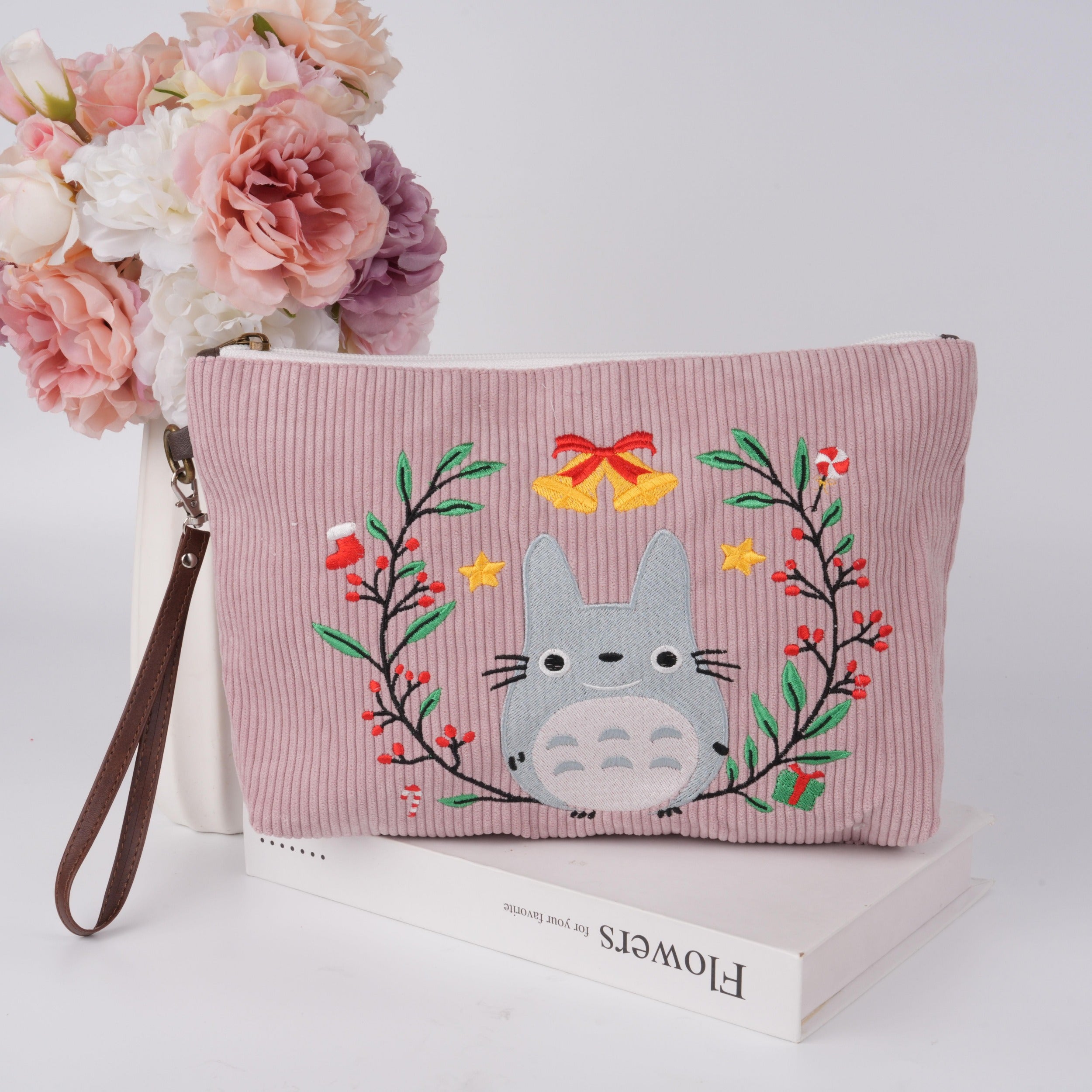 Totoro Corduroy Christmas Switch Bag,Cute Design for Makeup & Personal Items