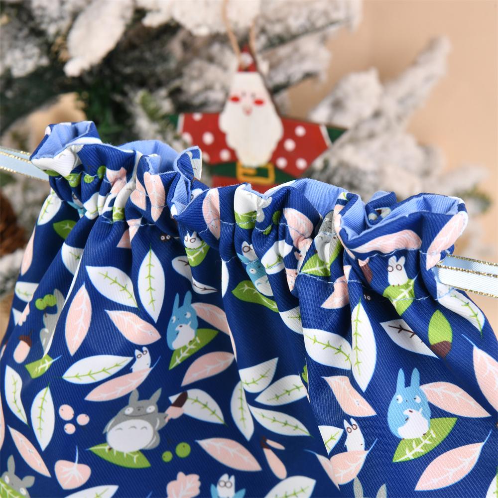 M/L Totoro Drawstring Storage Bag, Reusable Cotton Bags, Handmade Fabric Gift Wrap