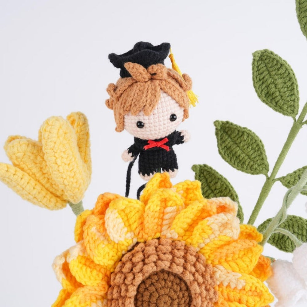 Unique Handmade Knitted Sunflower Tulip Bouquet,Everlasting Flowers for Decor