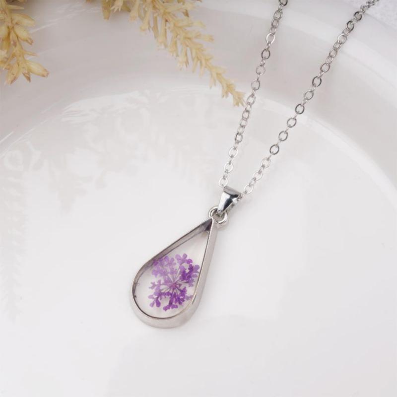 Handmade Purple Babysbreath Silver Plated Earrings&Necklaces, Creative Real Dried Flower Jewelry Set, Aesthetic Birthday/Valentine's Day Gifts