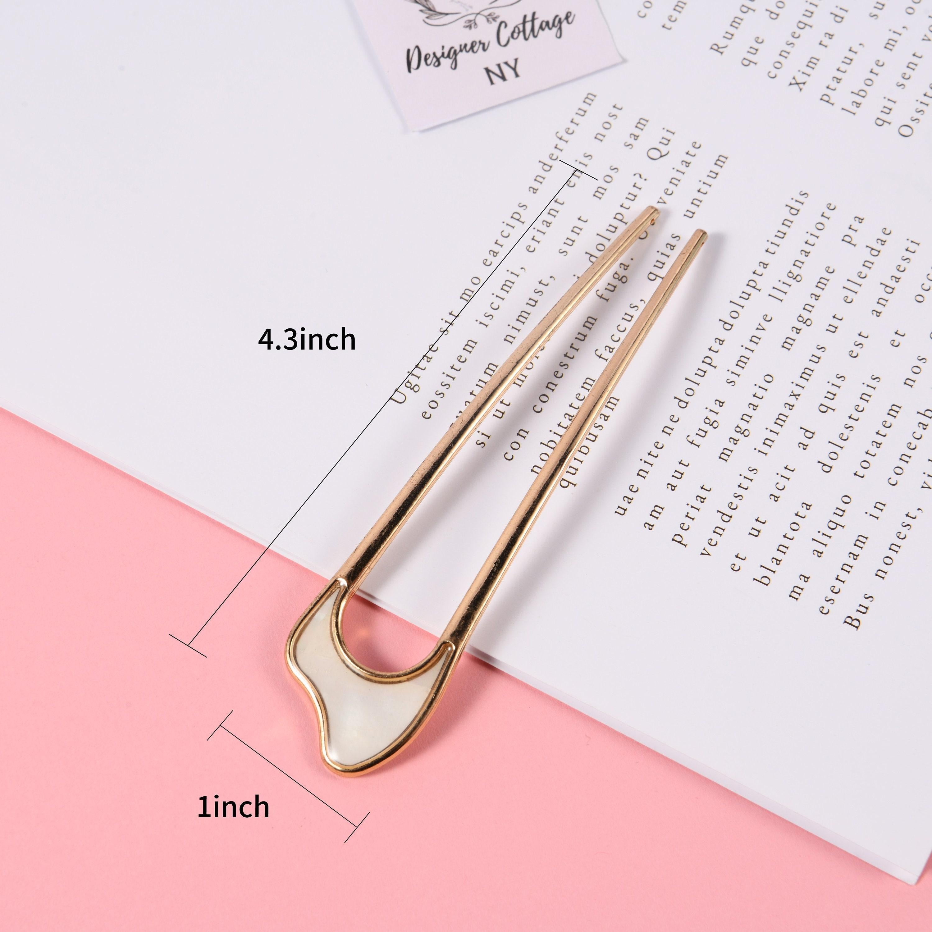Handmade Shell Golden Hairpin & Minimalist Hair Fork Set - Secure Locks & Elegant Look, Gems Ponytail Holder & Wedding Hair Piece