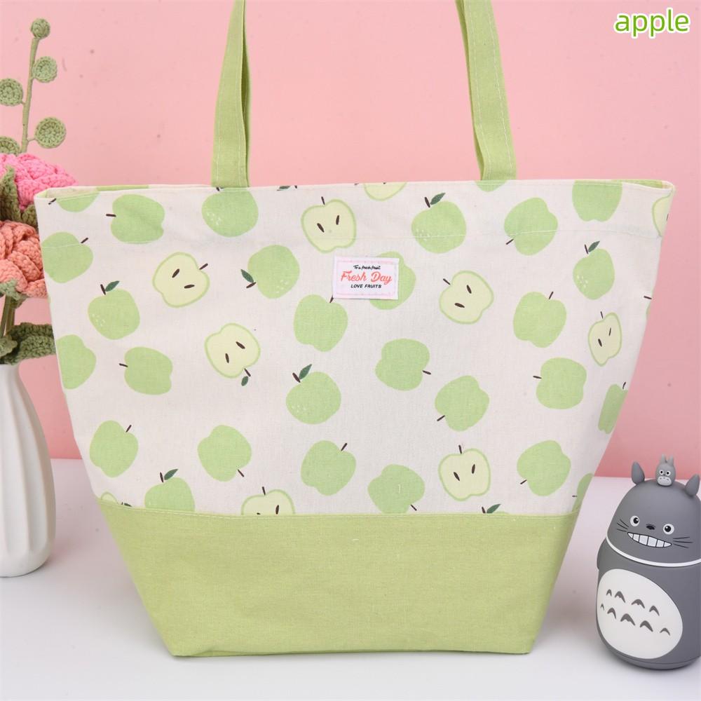 Apple Strawberry Orange Pear Cotton Linen Totes, Fruit Lunch Bag, Back to School