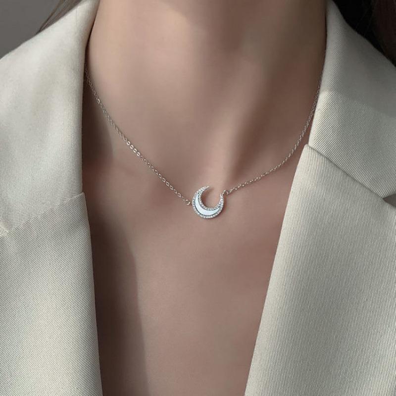 Silver Shell Moon Necklace, Crescent Moon Necklace