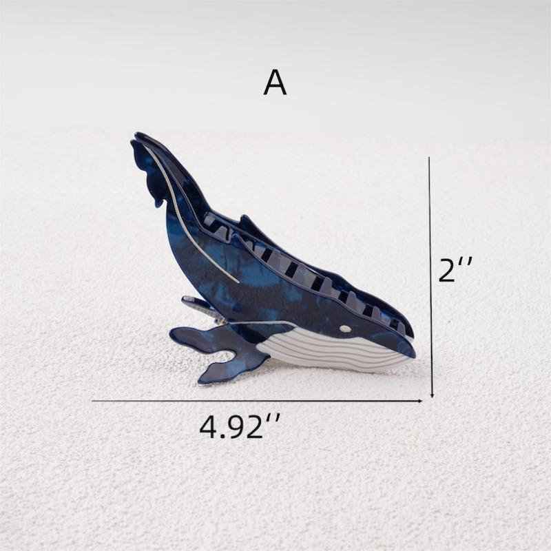 Sharks and Whales Acetate Hair Claw Clip, Black/Blue Hair Claw for Thick Hair, Animal Hair Accessories