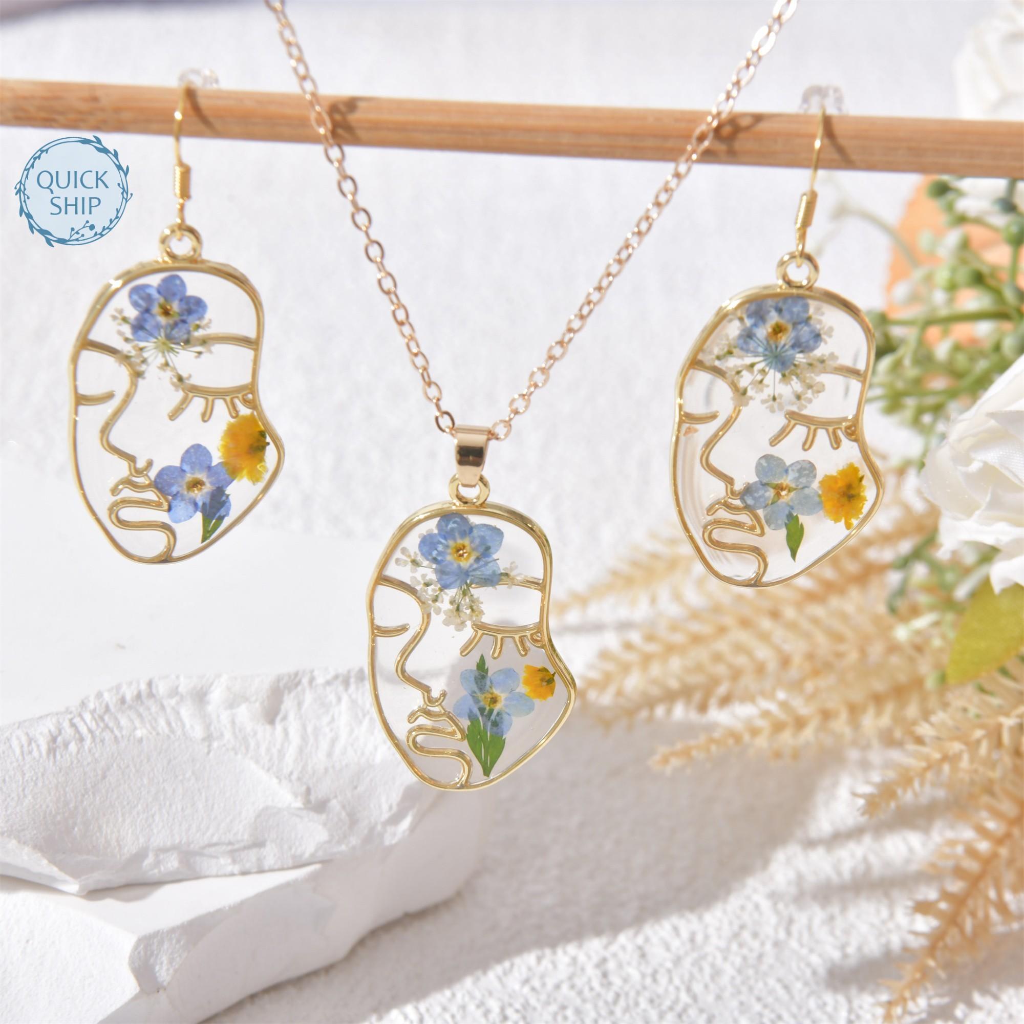 Handmade Gold Plated Forget Me Not Earrings & Necklaces for Birthday and Valentine's Day Gifts