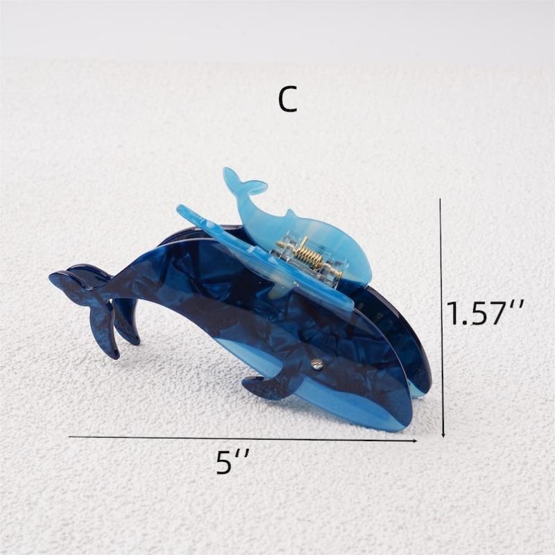 Sharks and Whales Acetate Hair Claw Clip, Black/Blue Hair Claw for Thick Hair, Animal Hair Accessories
