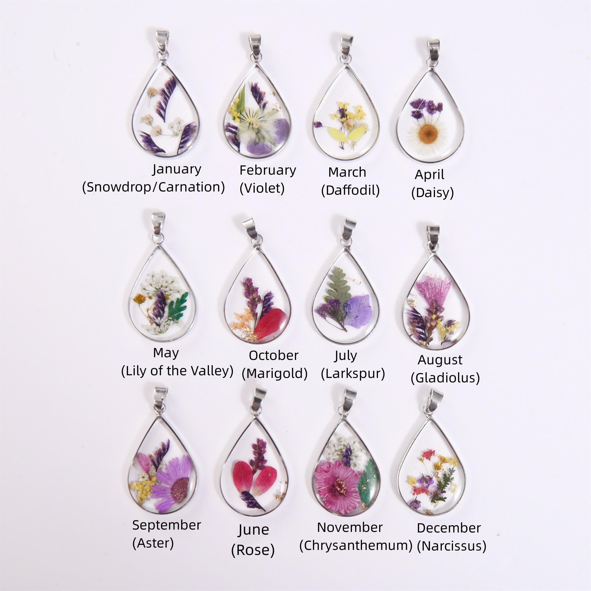 Silver Necklace Birth Month Flower , Multi Flowers Necklace