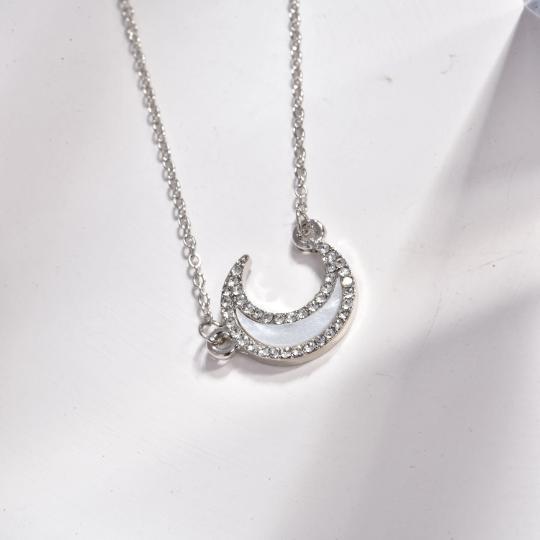 Shell Moon Necklace, Crescent Moon Necklace,Autumn Silver Moon Pendant