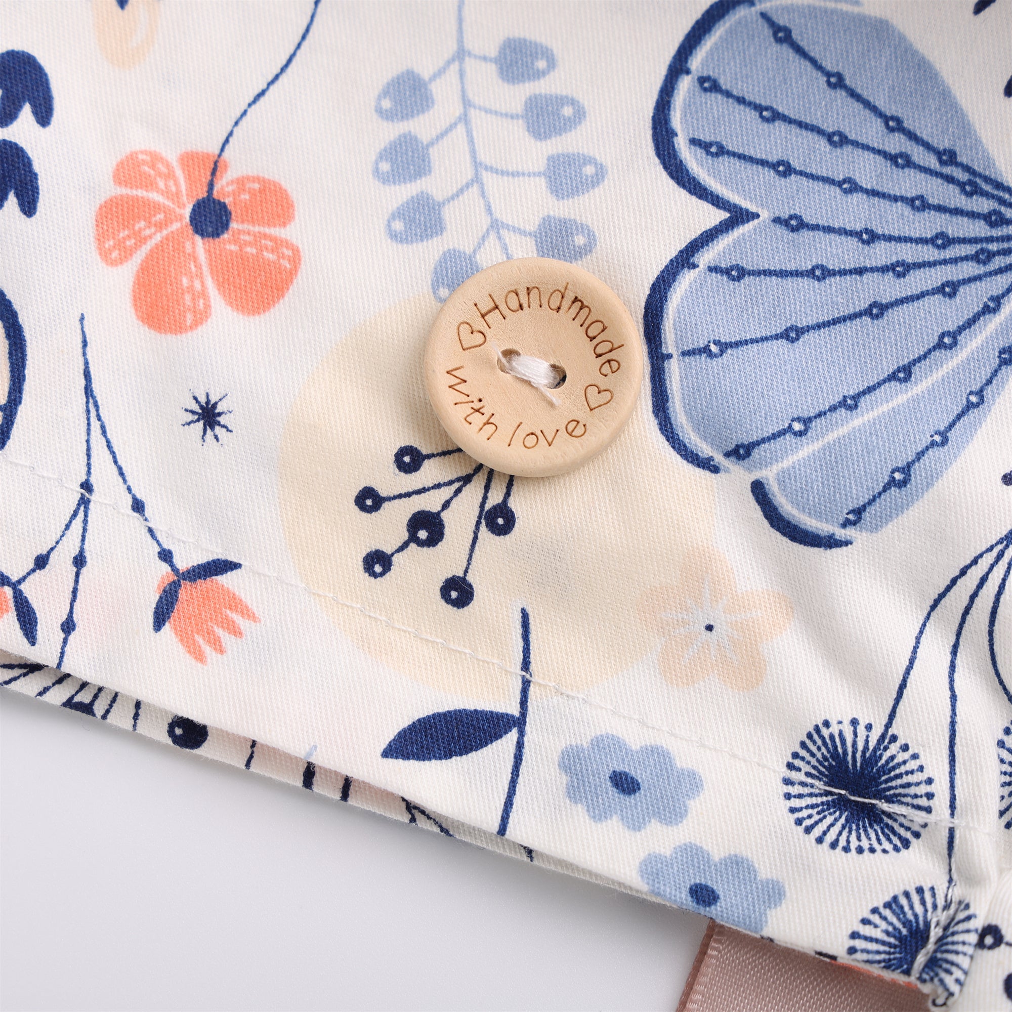 Cotton Ponytail Surgical Scrub Cap, Blue Butterfly on White Cotton